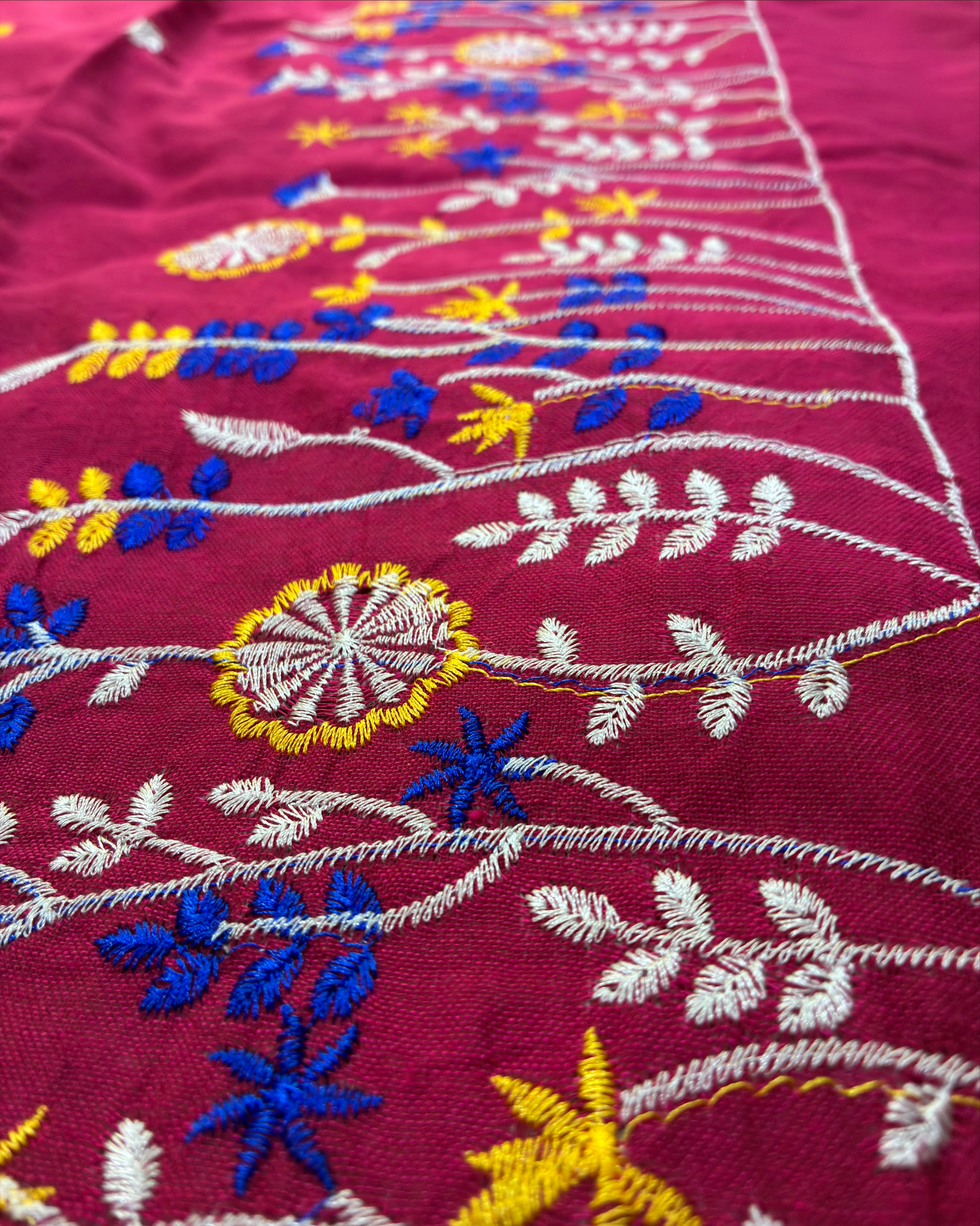 Rani Khadi Saree with Floral Embroidery