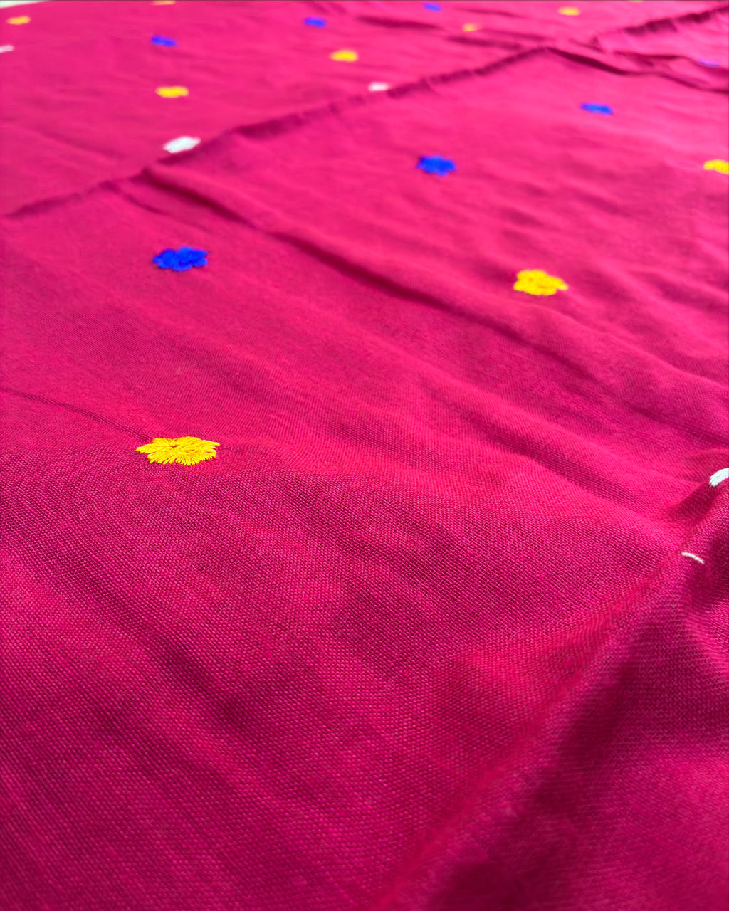 Rani Khadi Saree with Floral Embroidery