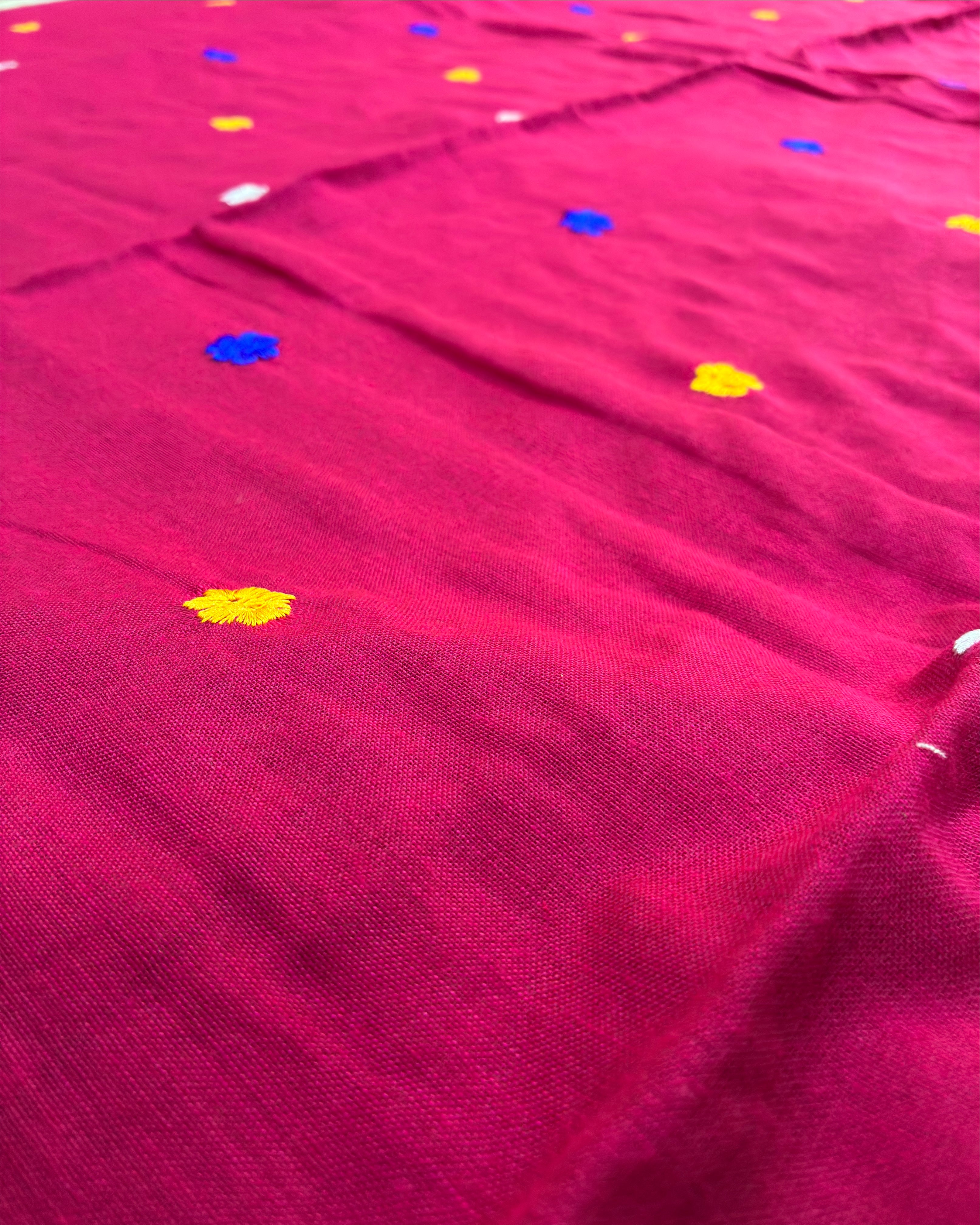 Rani Khadi Saree with Floral Embroidery