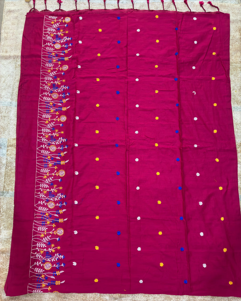 Rani Khadi Saree with Floral Embroidery