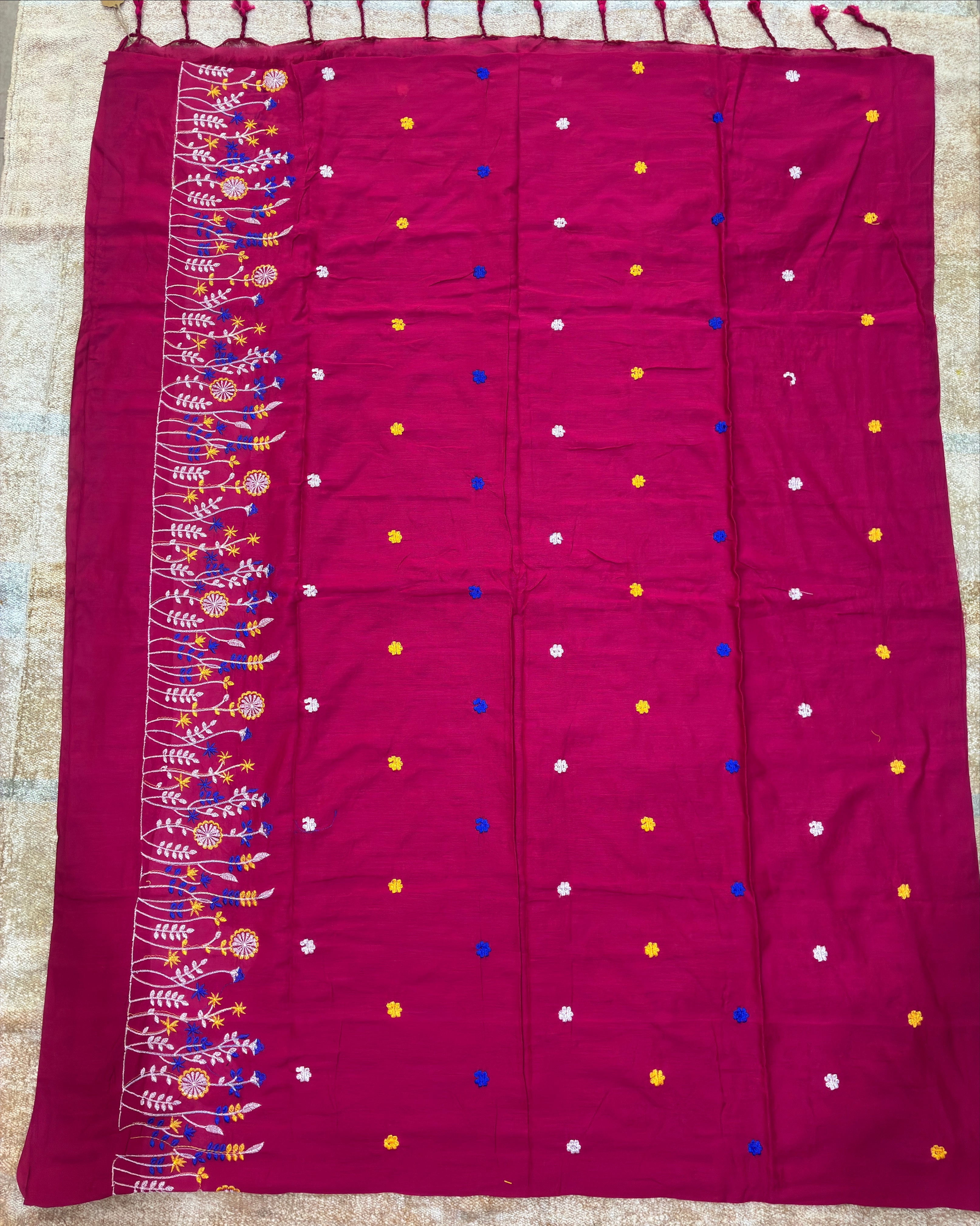 Rani Khadi Saree with Floral Embroidery