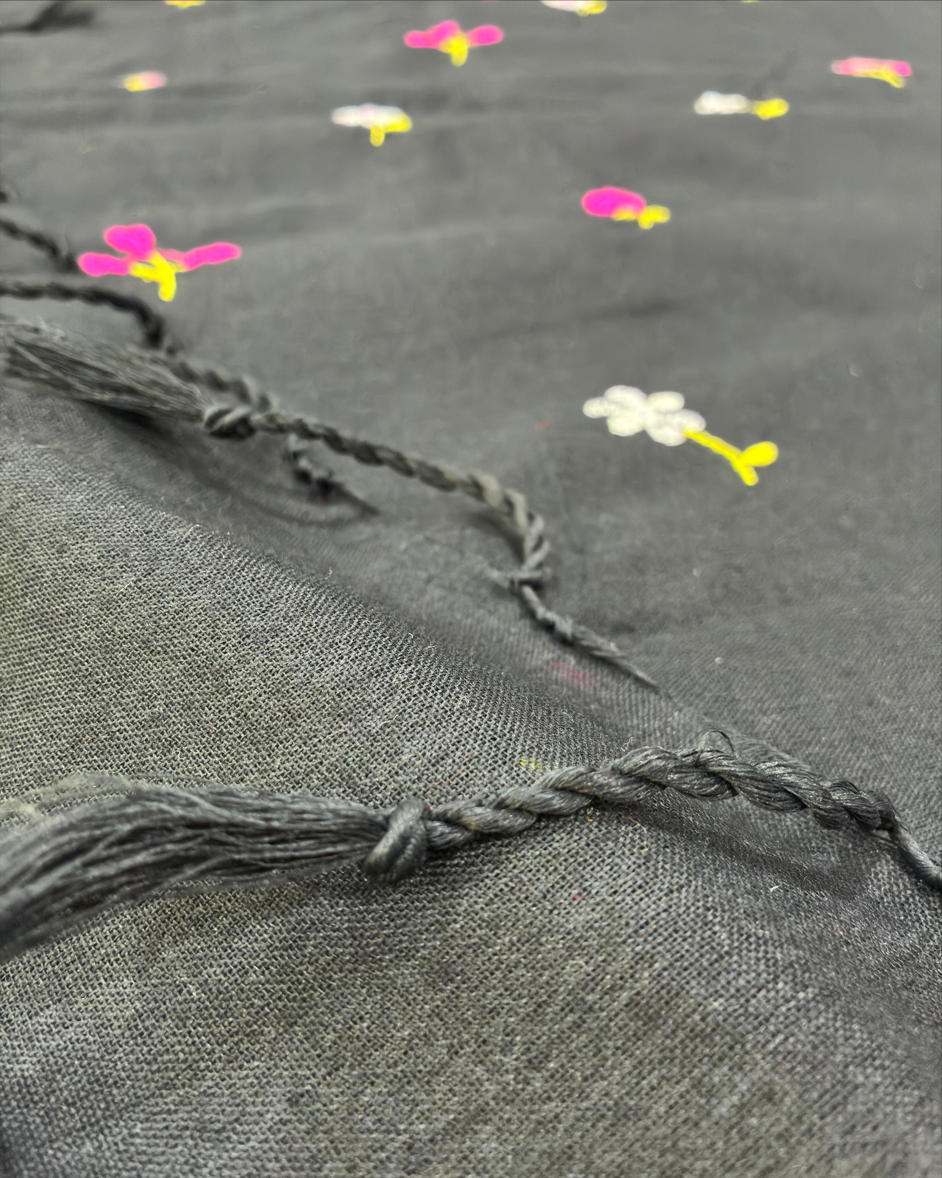 Black Khadi Saree with Floral Embroidery