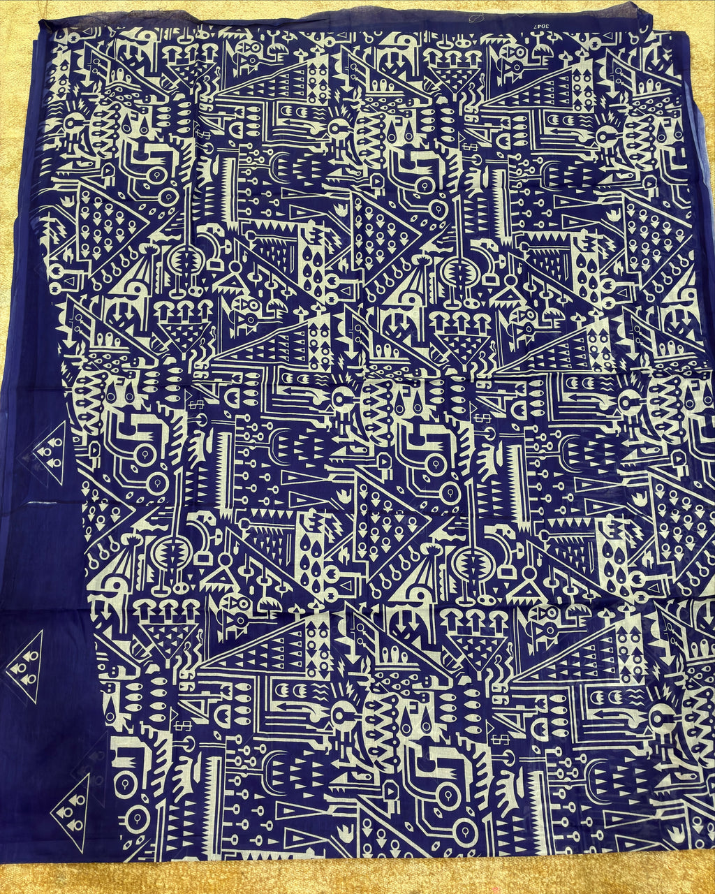 Indigo Cotton Saree with White Prints