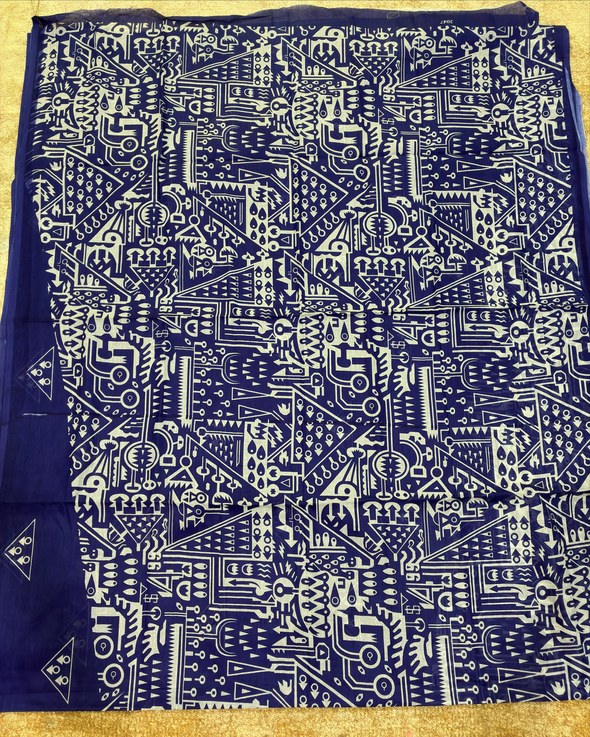 Indigo Cotton Saree with White Prints