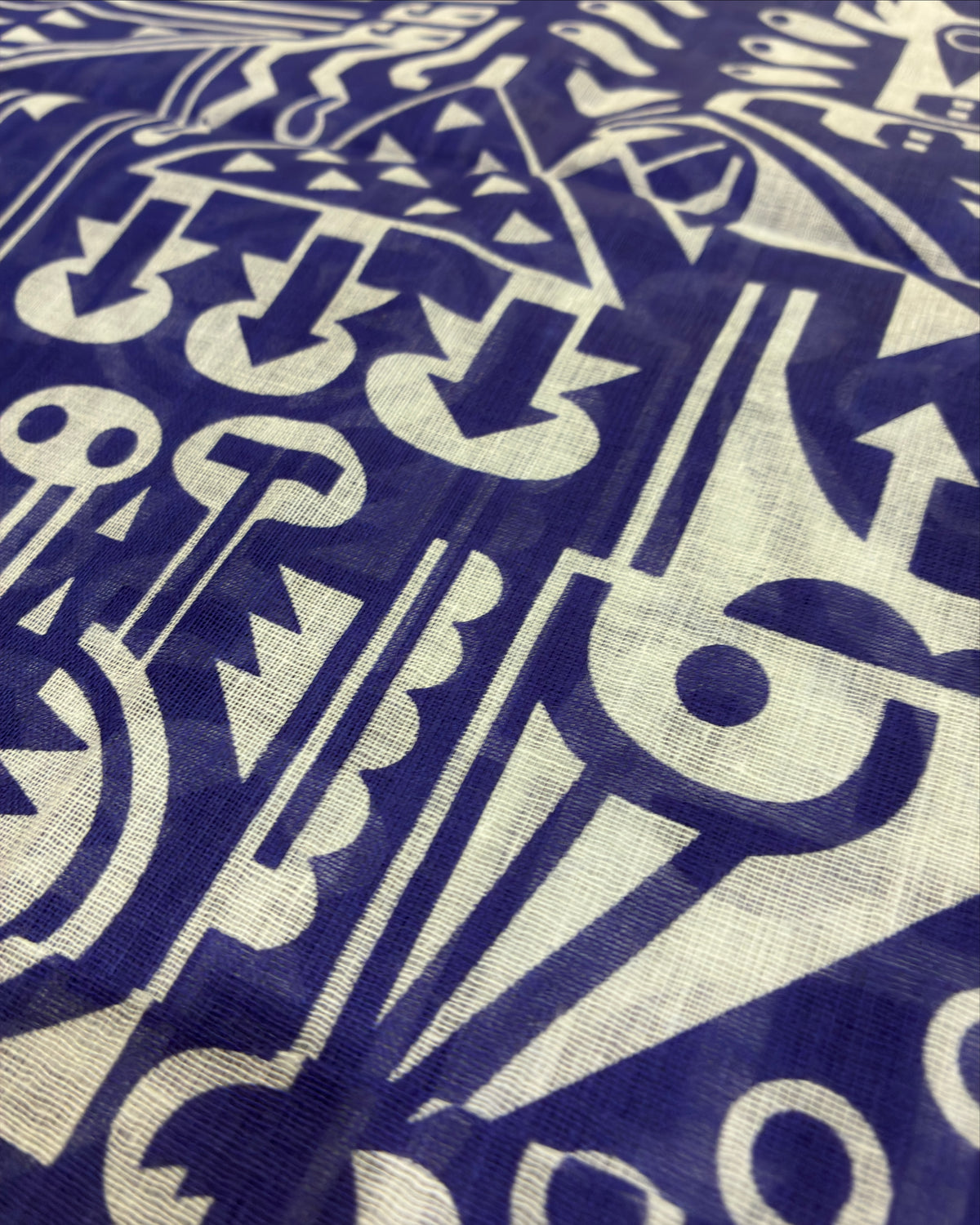 Indigo Cotton Saree with White Prints