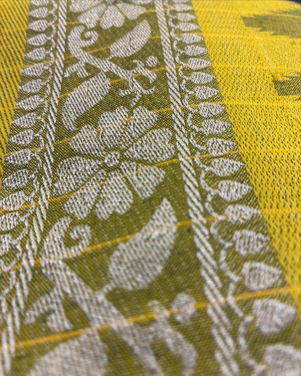Dark Green Gadwal Cotton Saree with Yellow Border