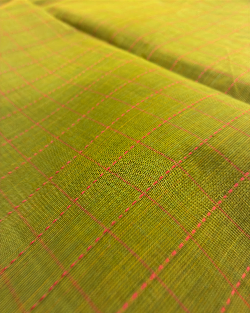 Olive Green Gadwal Cotton Saree with Orange Border