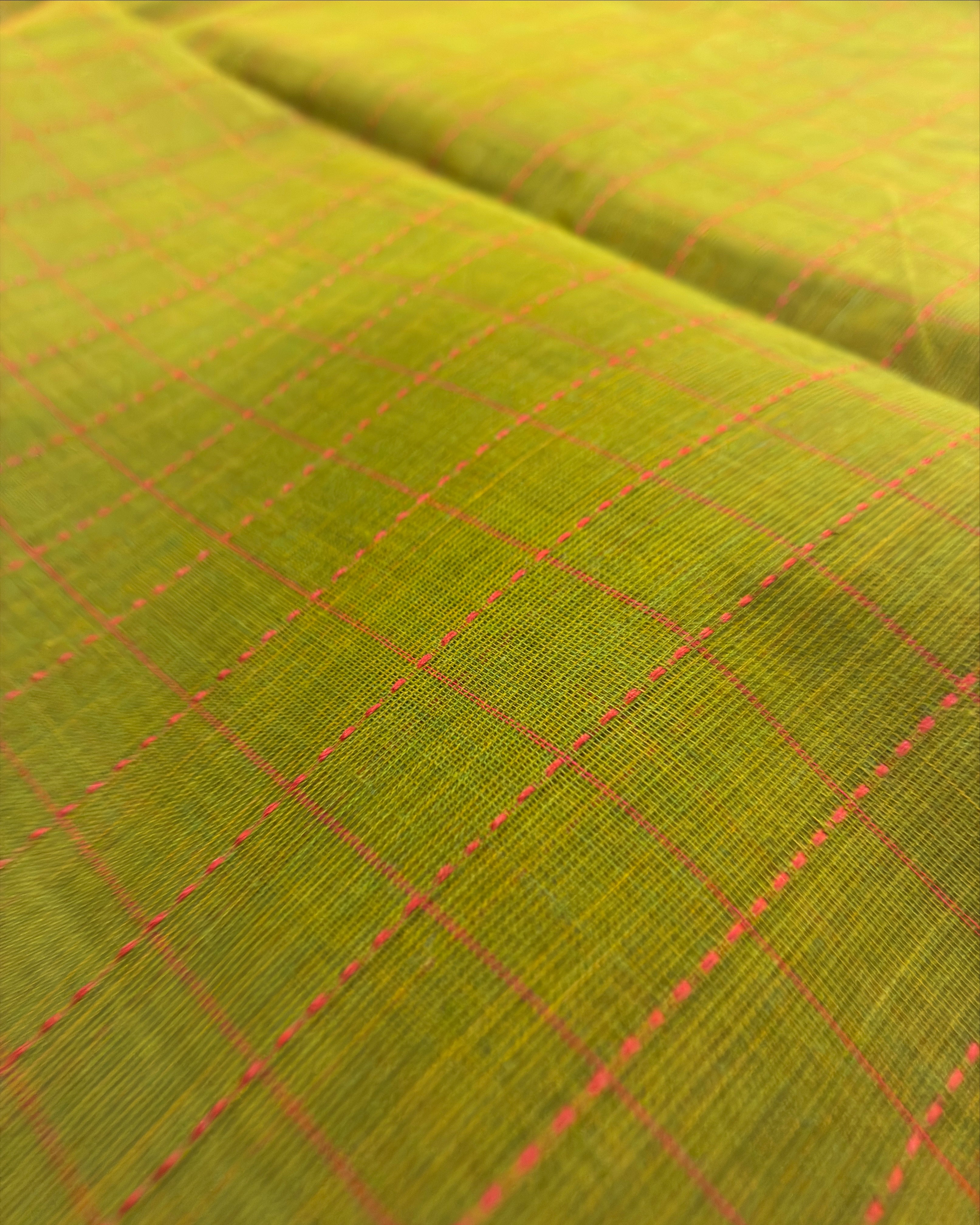 Olive Green Gadwal Cotton Saree with Orange Border