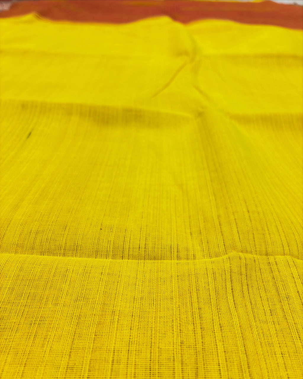 Yellow Handwoven Pure Cotton Saree with Orange Border