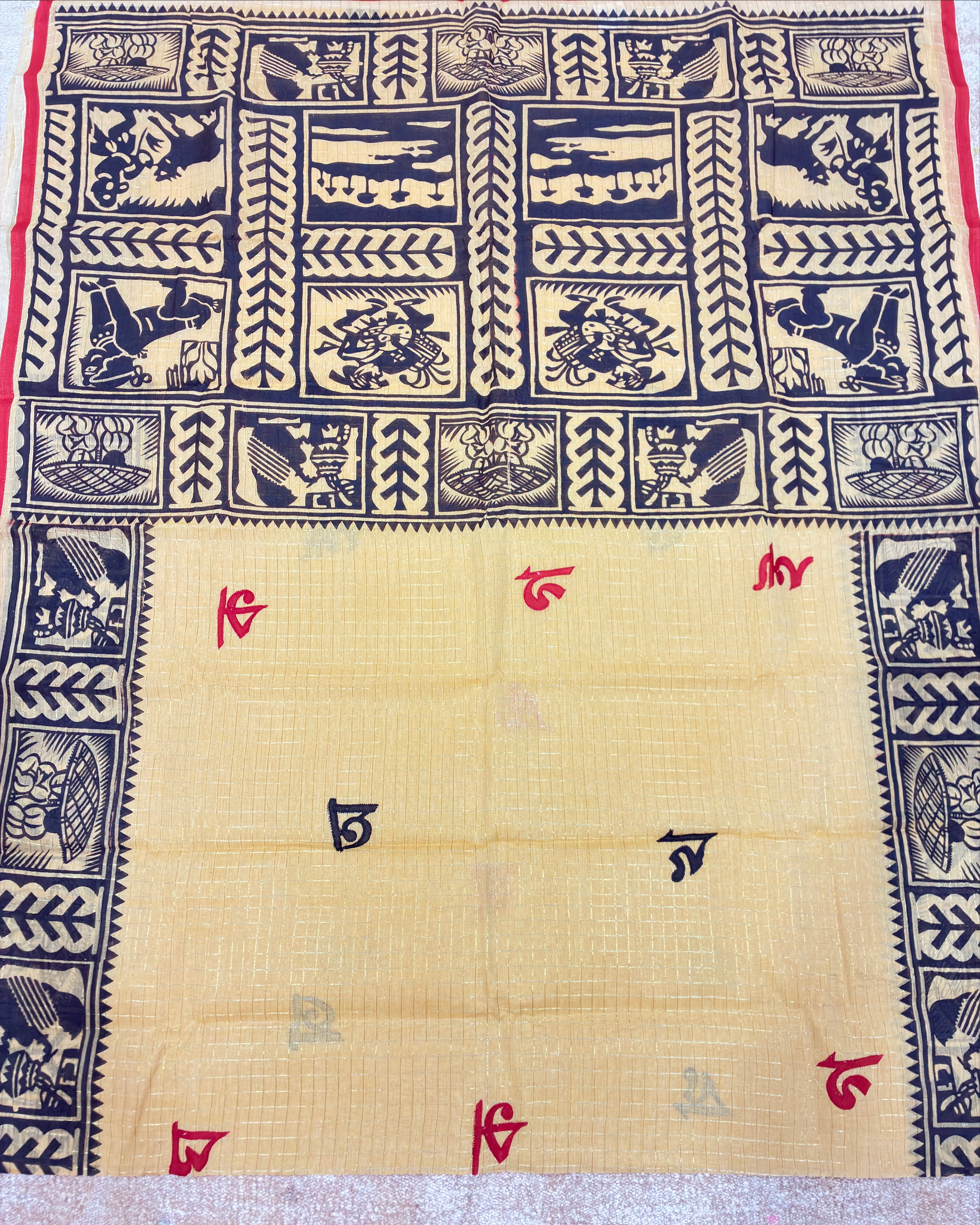 Beige Yellow Madhubani Bengali Saree