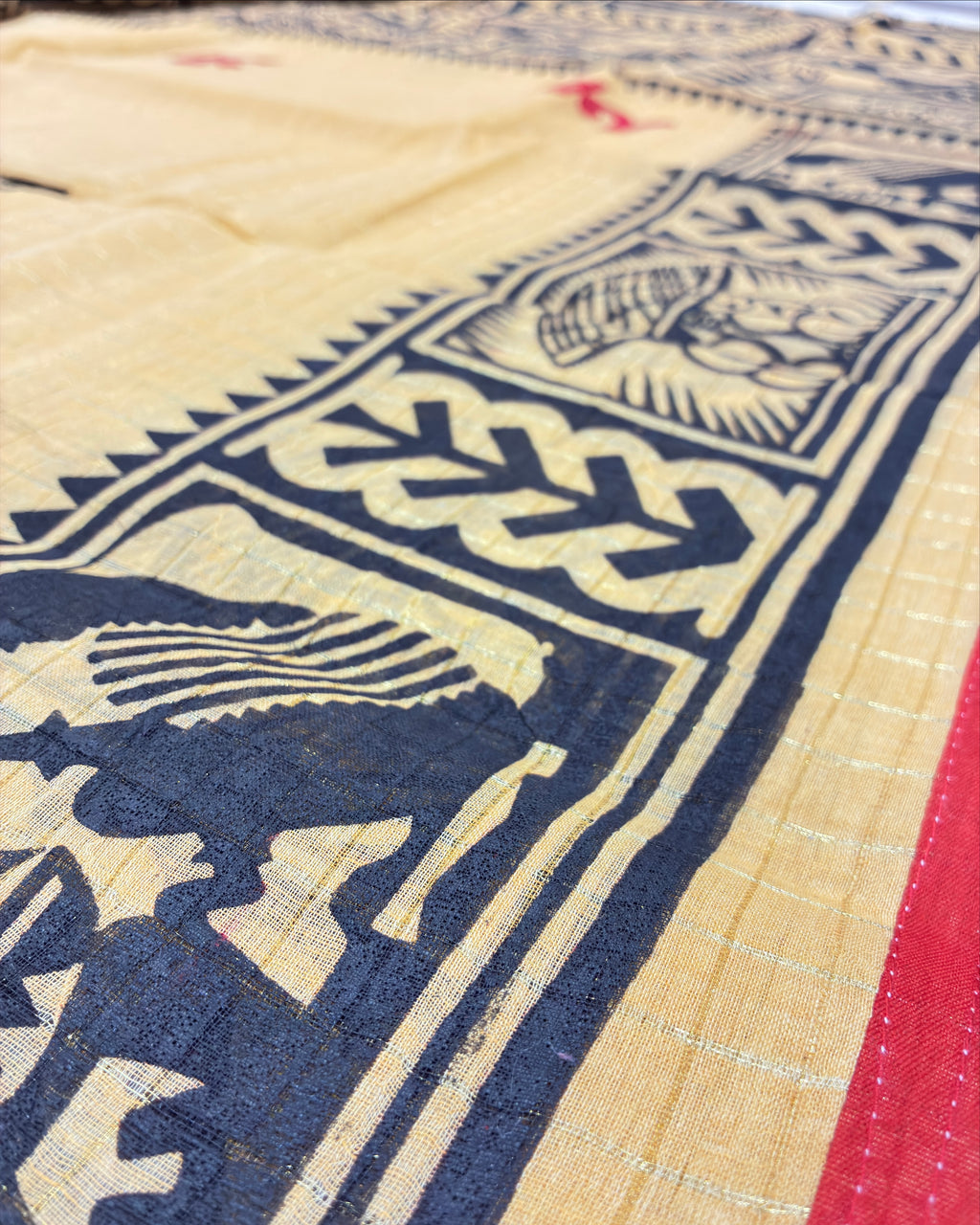 Beige Yellow Madhubani Bengali Saree