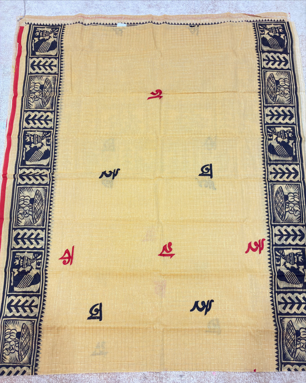 Beige Yellow Madhubani Bengali Saree