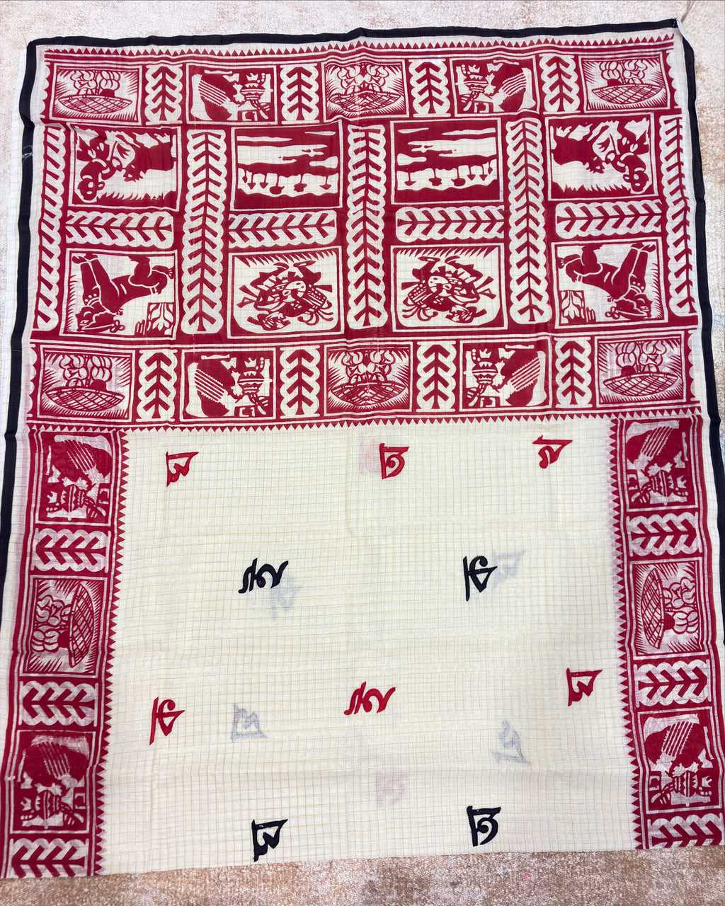White Madhubani Bengali Saree