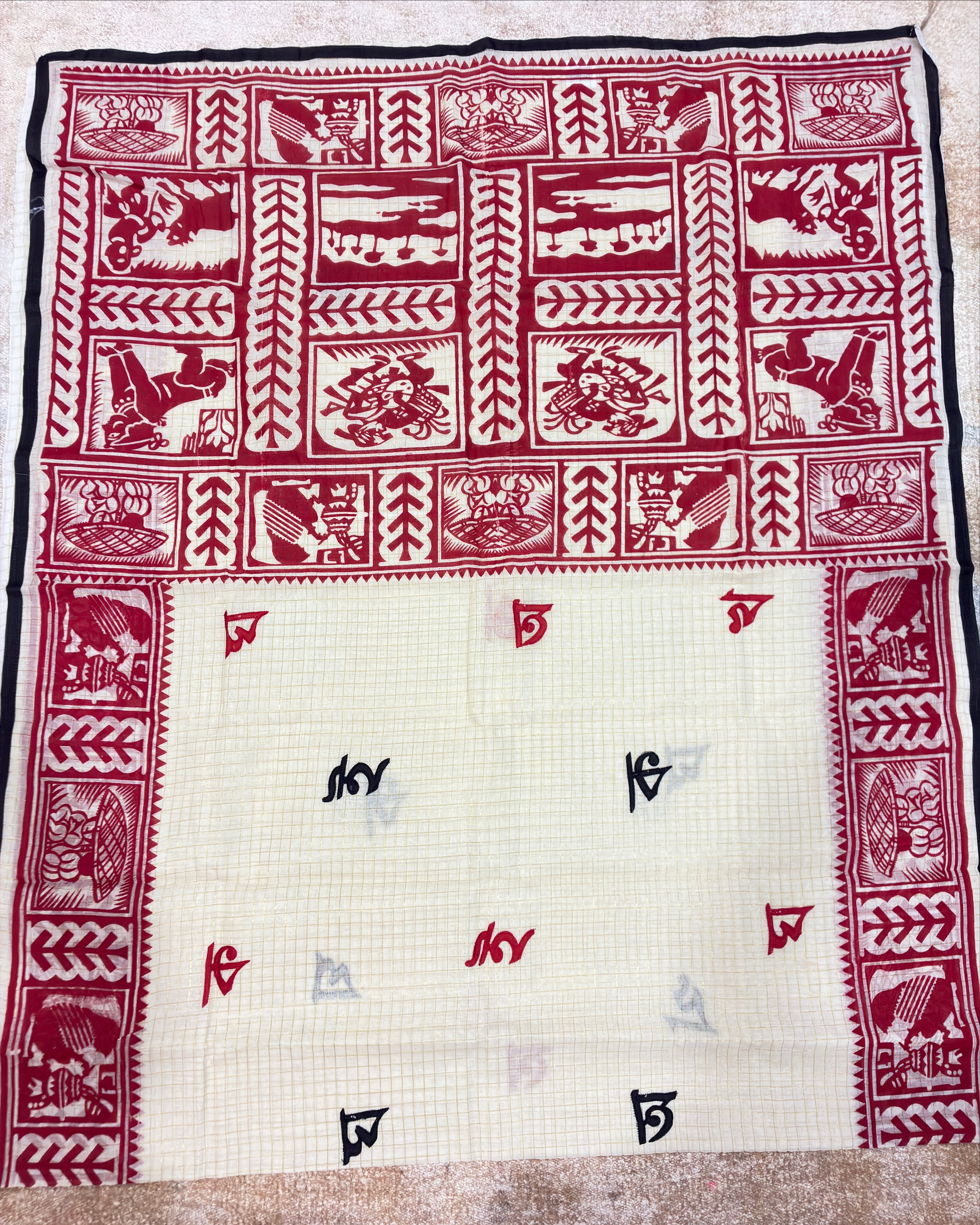 White Madhubani Bengali Saree