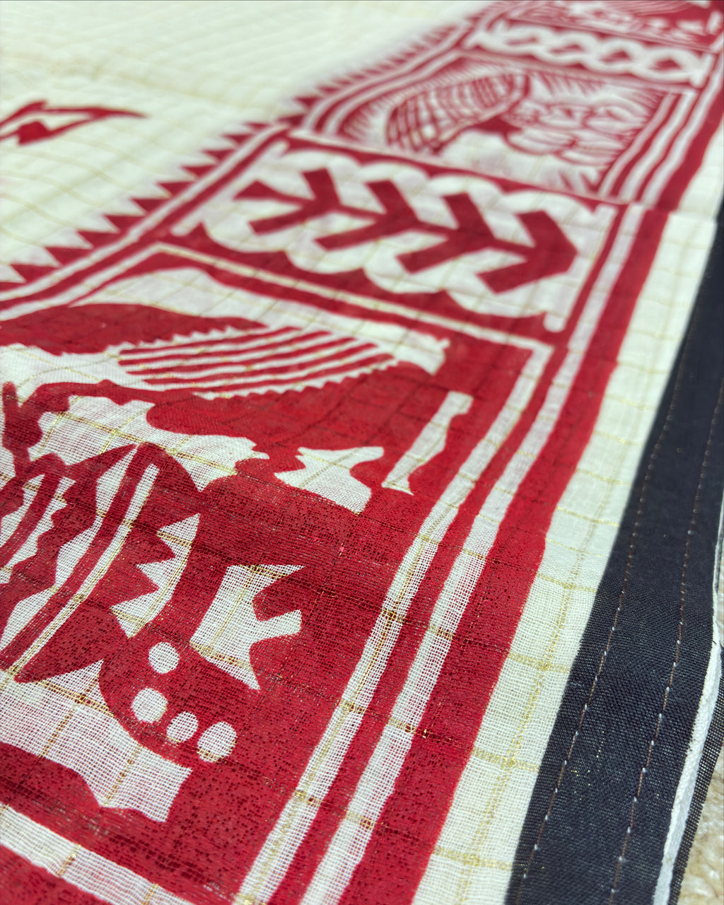 White Madhubani Bengali Saree