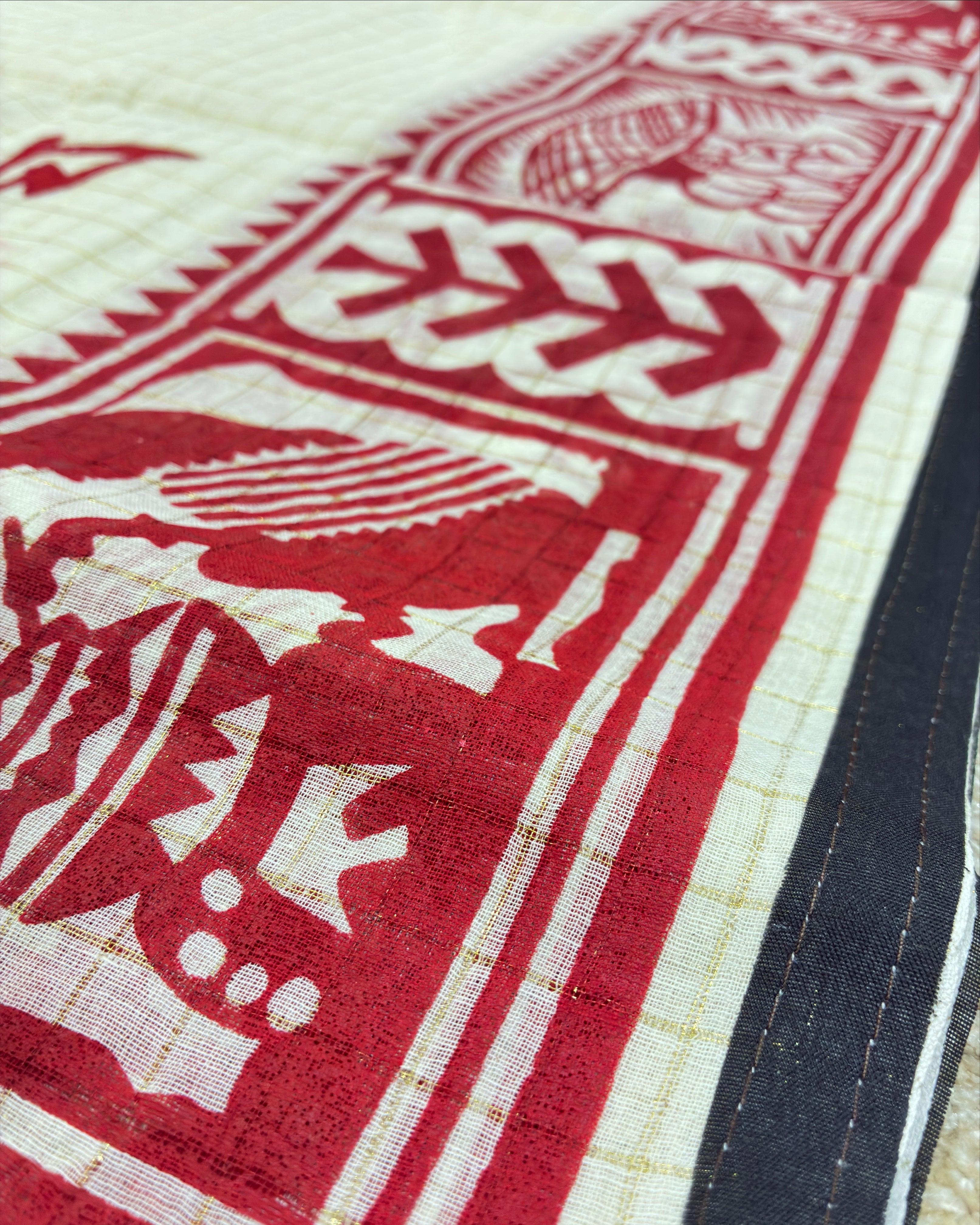White Madhubani Bengali Saree