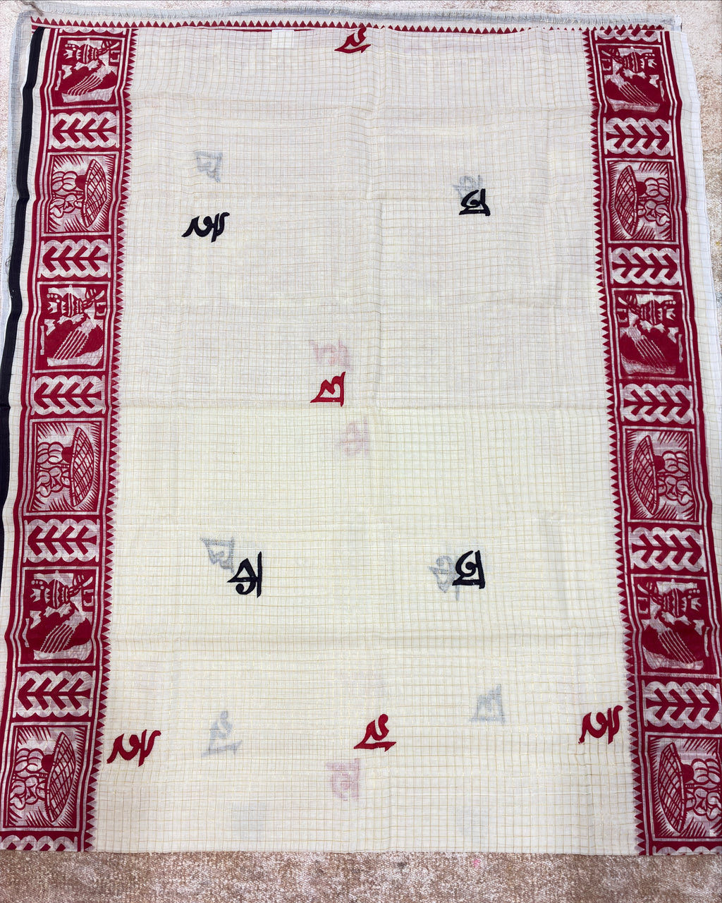 White Madhubani Bengali Saree
