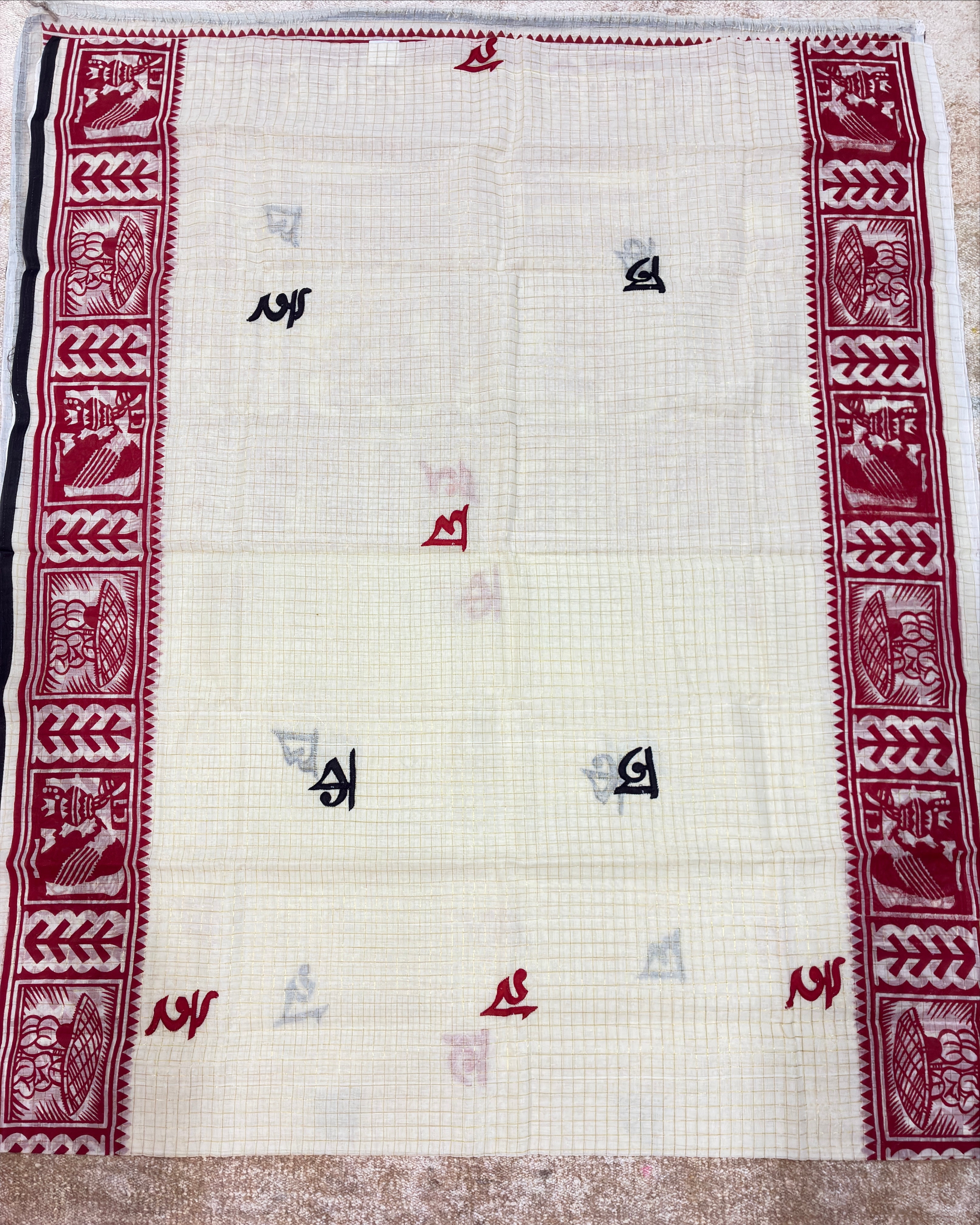 White Madhubani Bengali Saree