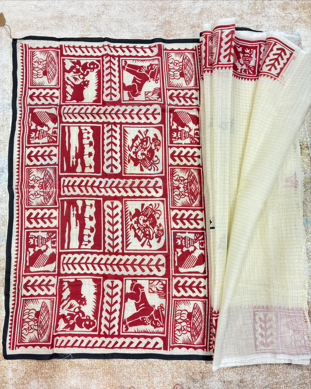 White Madhubani Bengali Saree