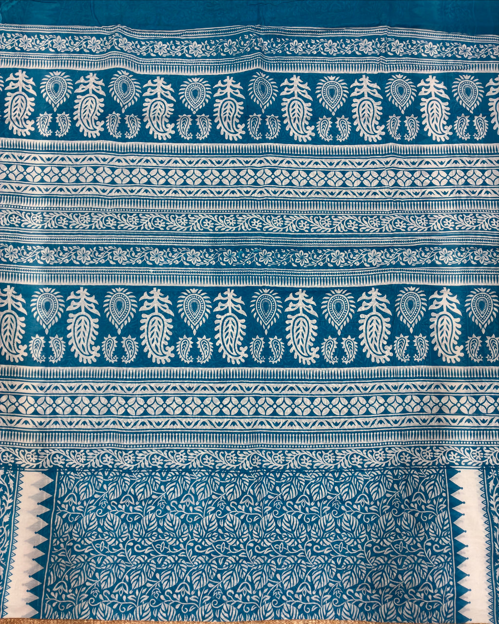 Blue Cotton Saree with Prints