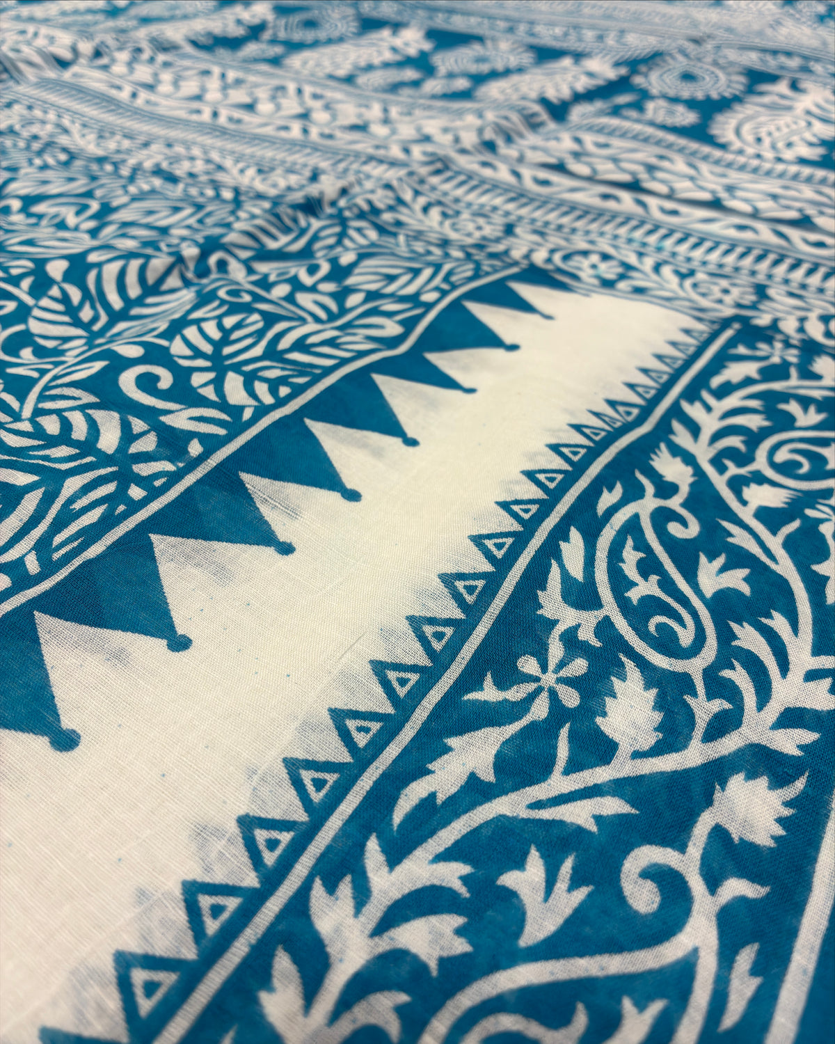Blue Cotton Saree with Prints