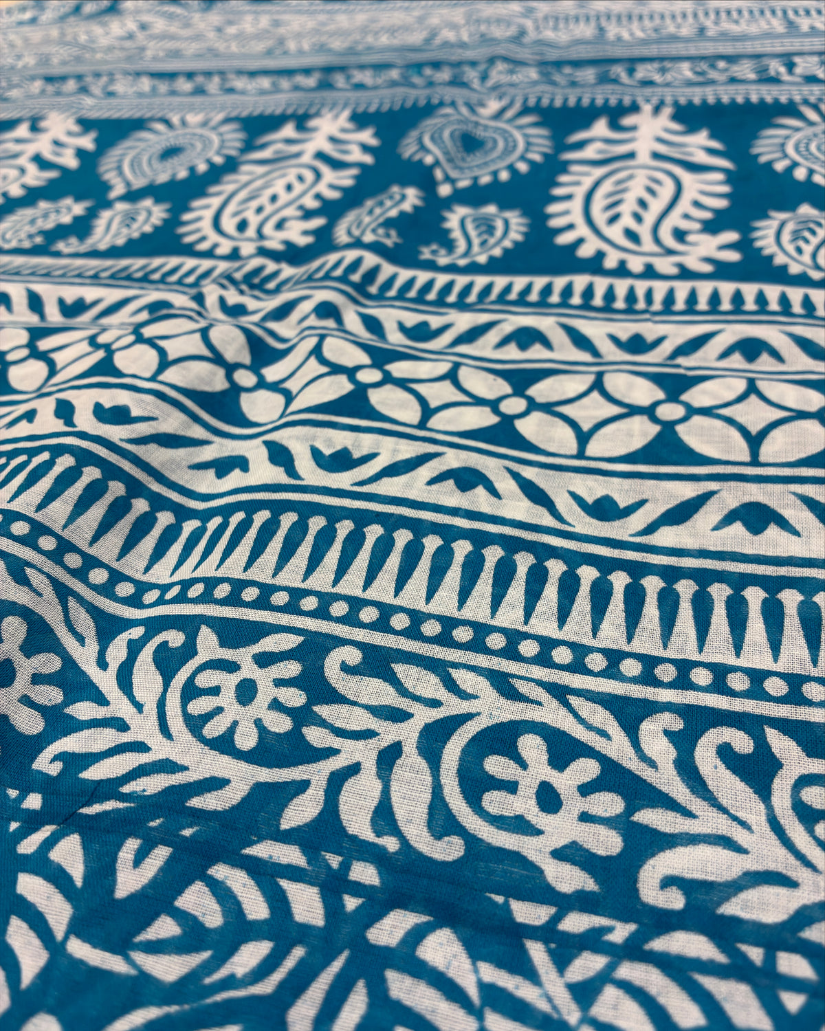 Blue Cotton Saree with Prints