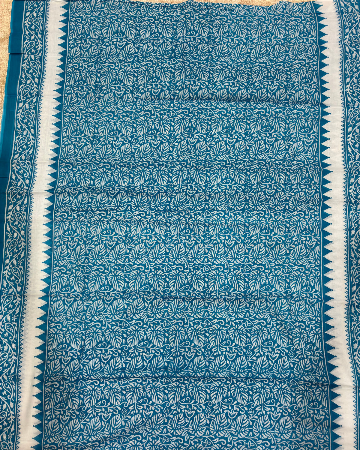 Blue Cotton Saree with Prints