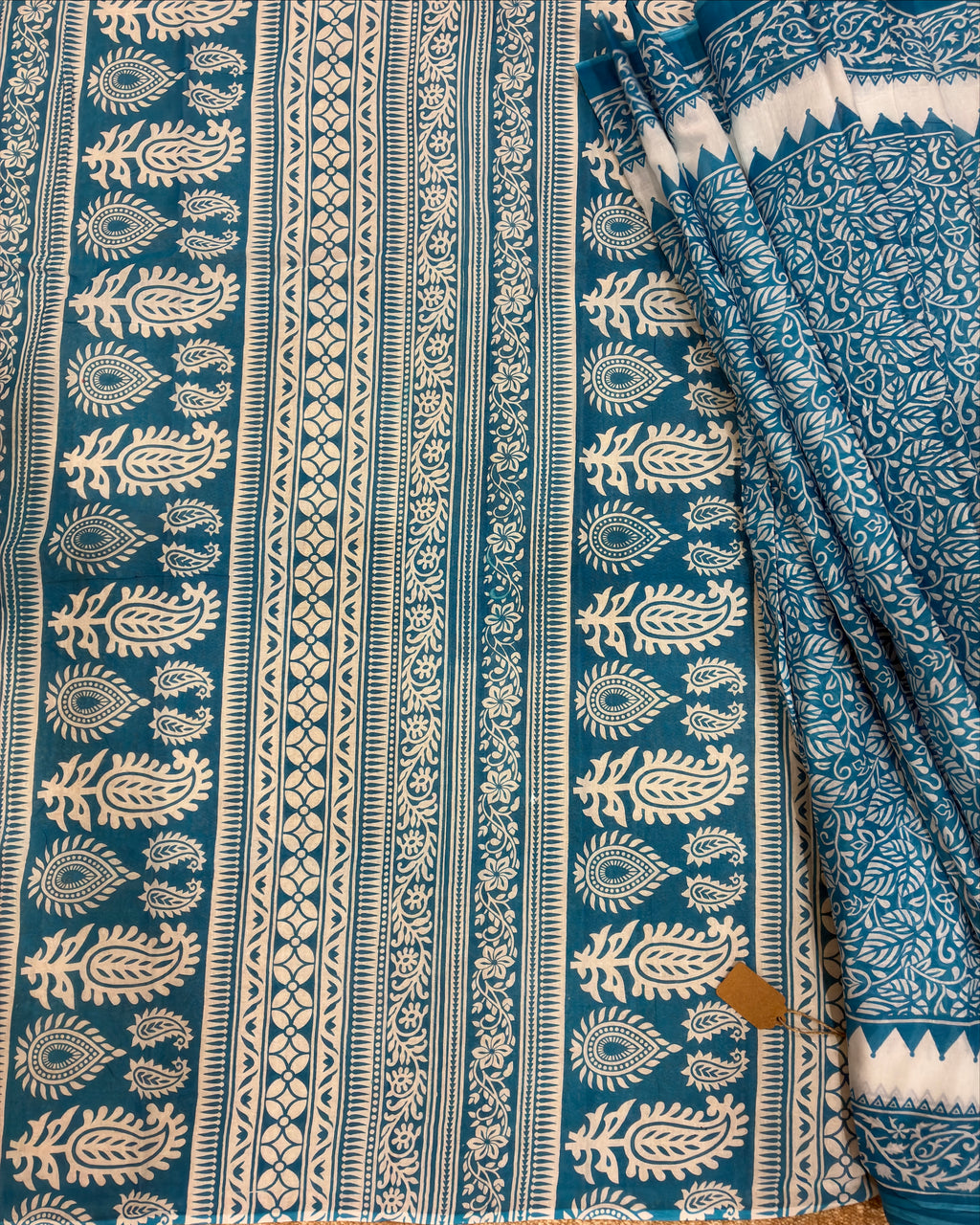 Blue Cotton Saree with Prints