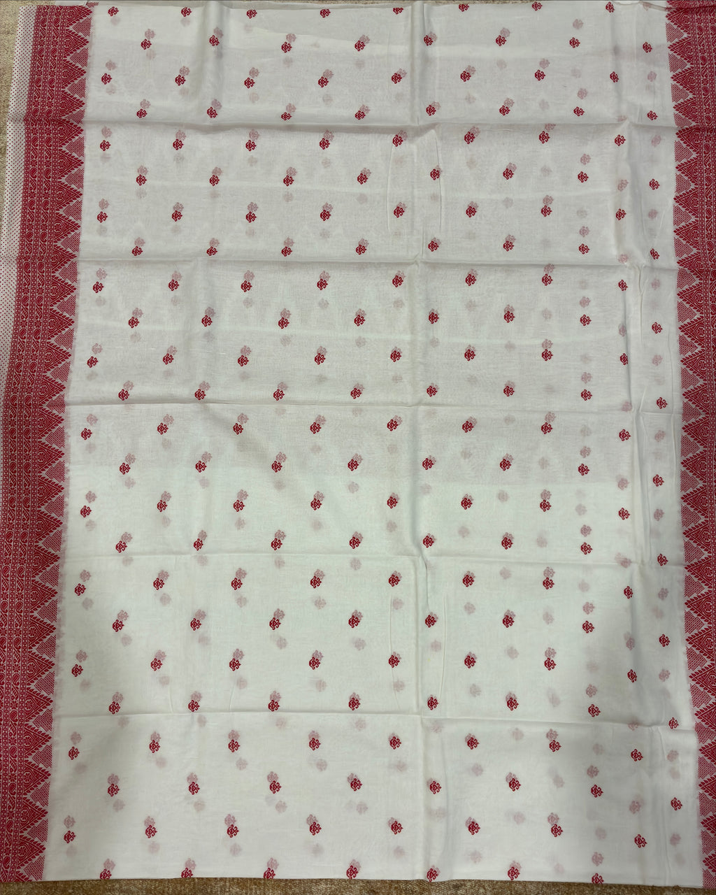 Bengali Cotton Saree with Red Border