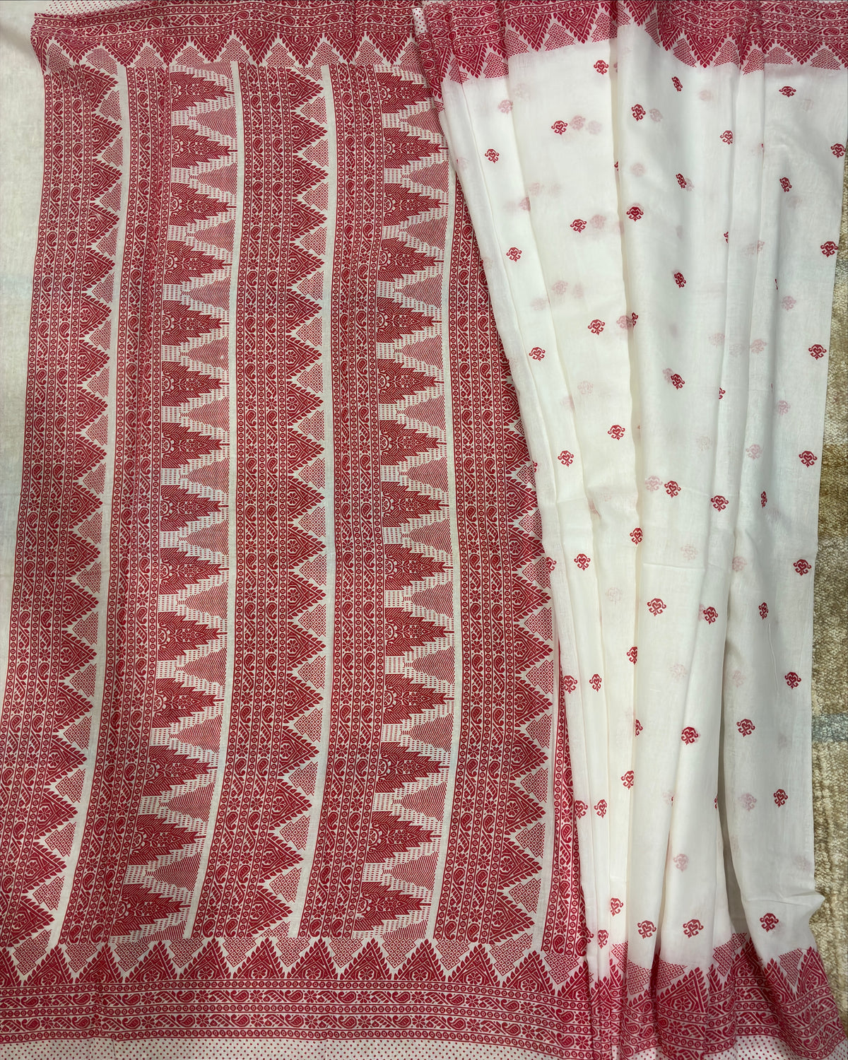 Bengali Cotton Saree with Red Border