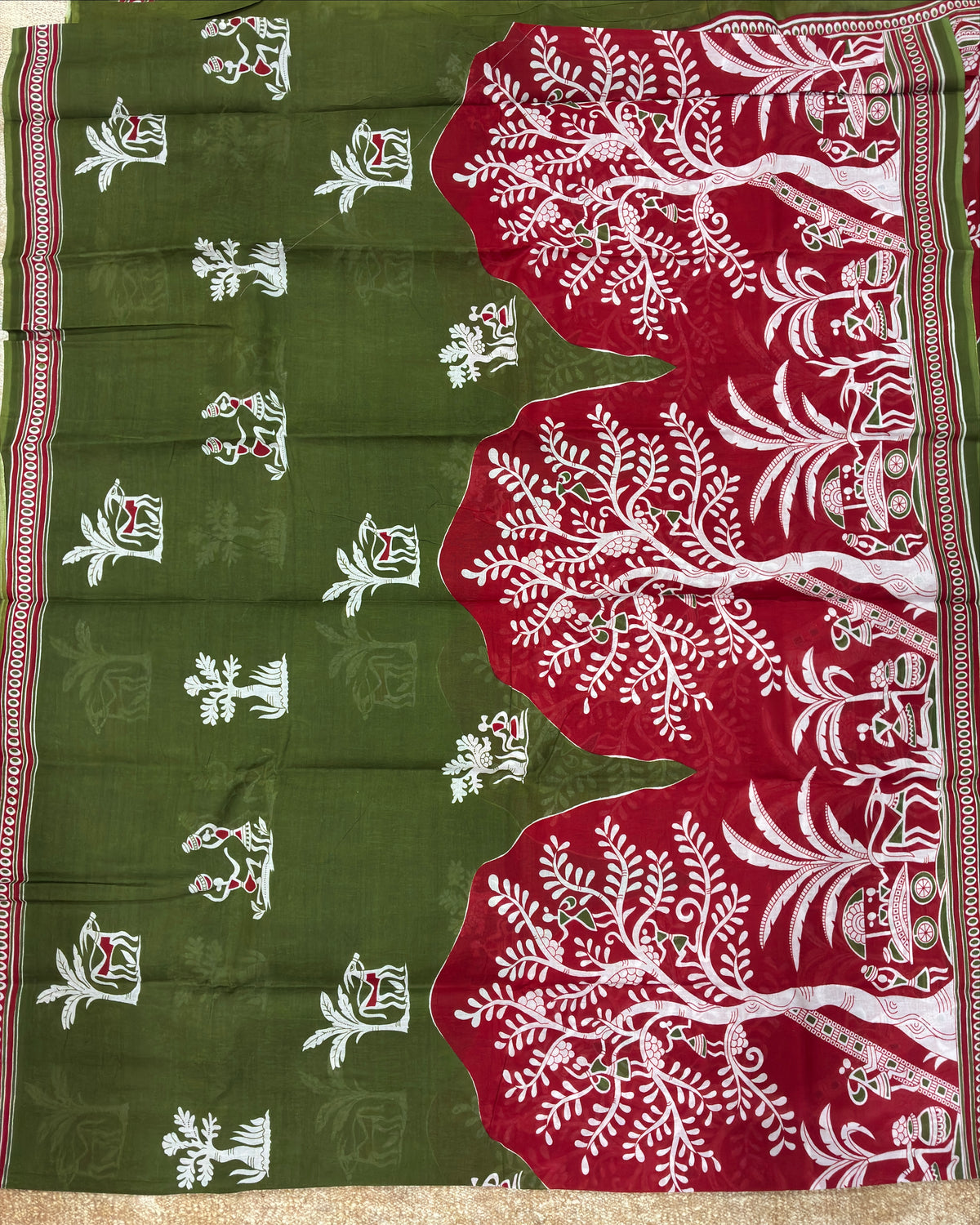 Mehendi Cotton Saree with Prints