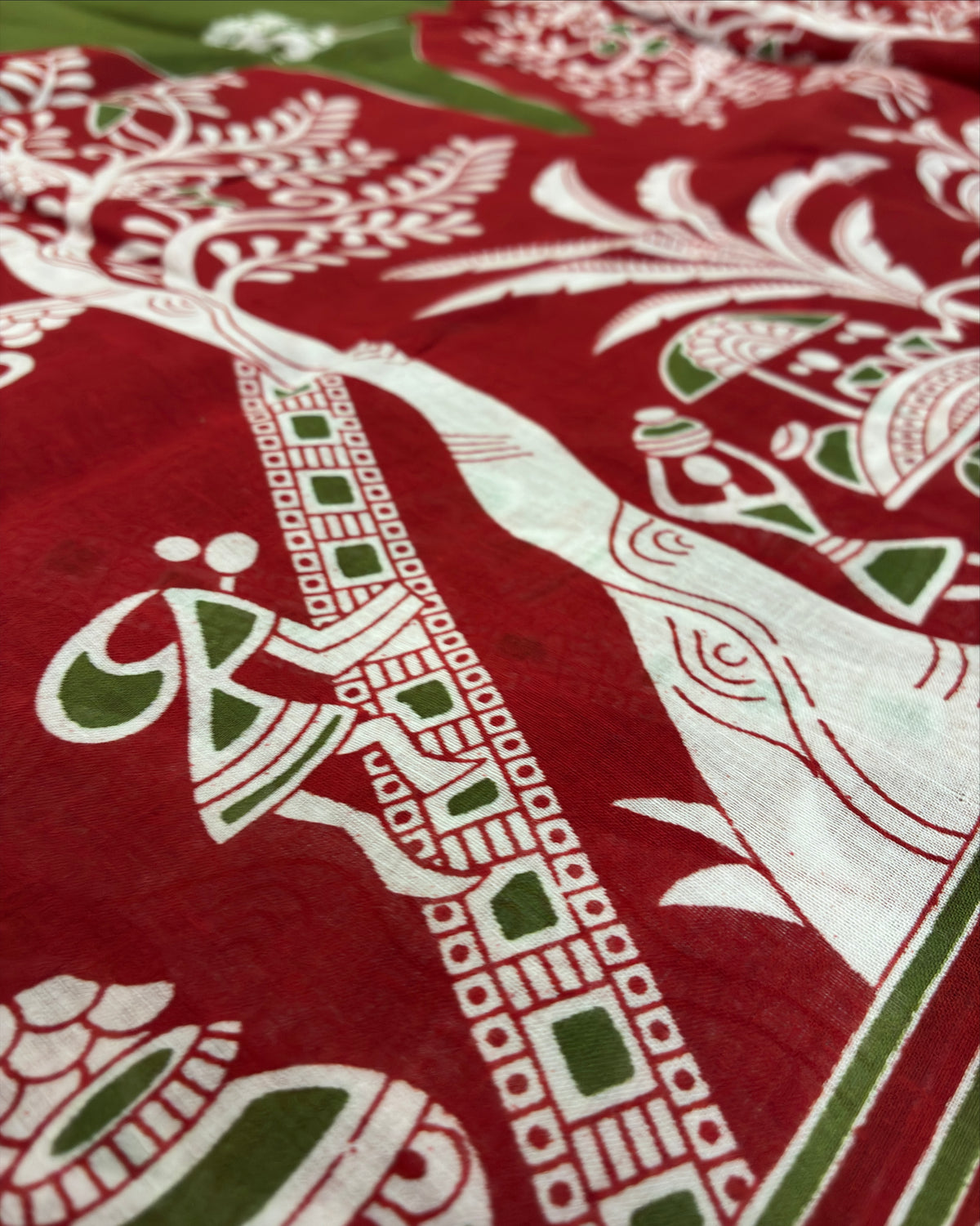 Mehendi Cotton Saree with Prints