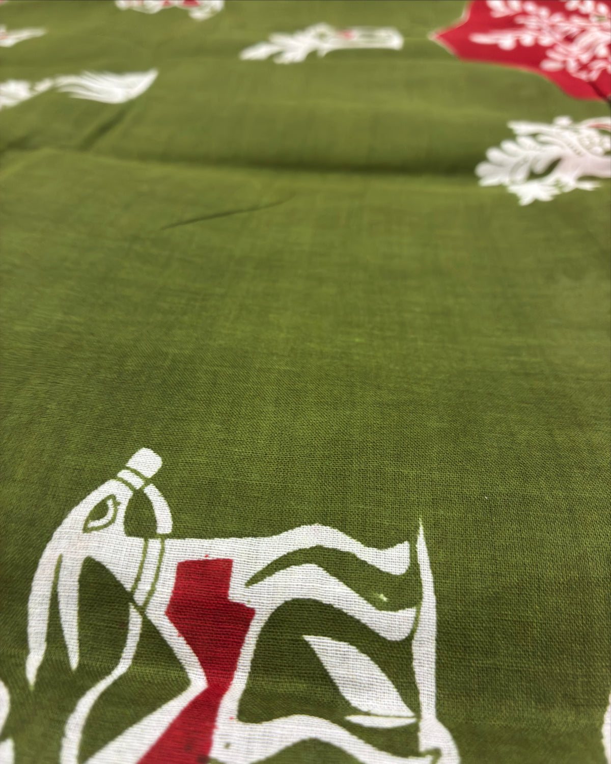 Mehendi Cotton Saree with Prints