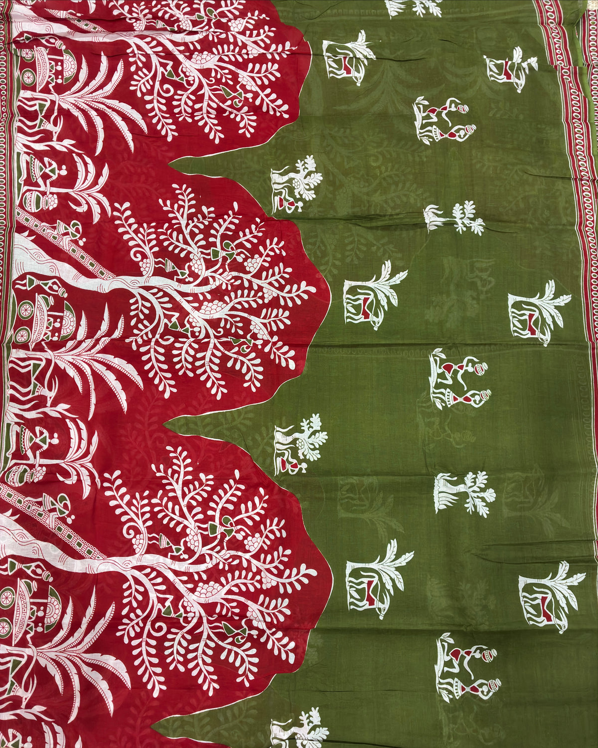Mehendi Cotton Saree with Prints
