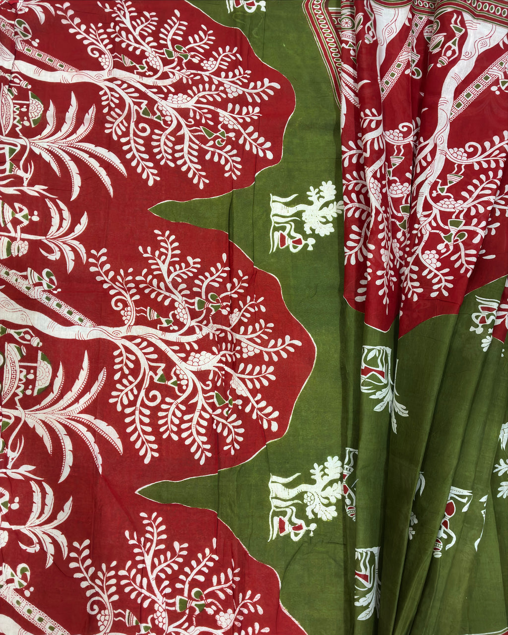Mehendi Cotton Saree with Prints