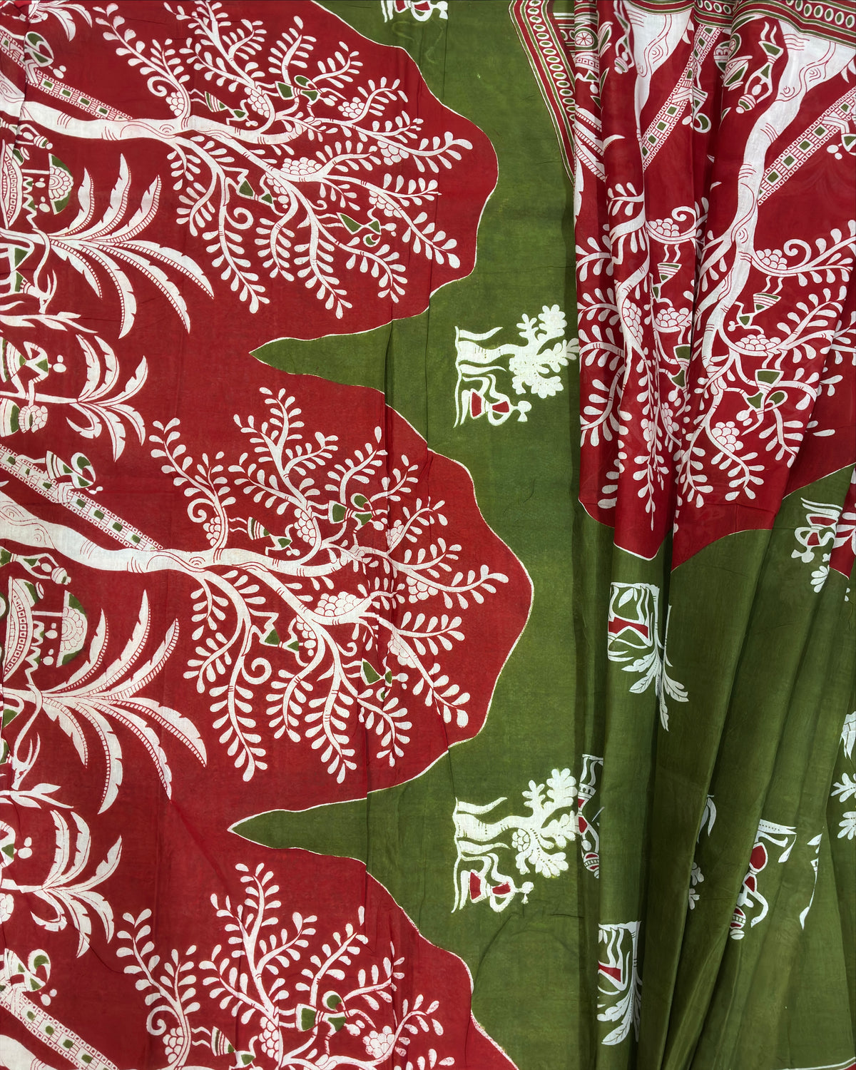 Mehendi Cotton Saree with Prints