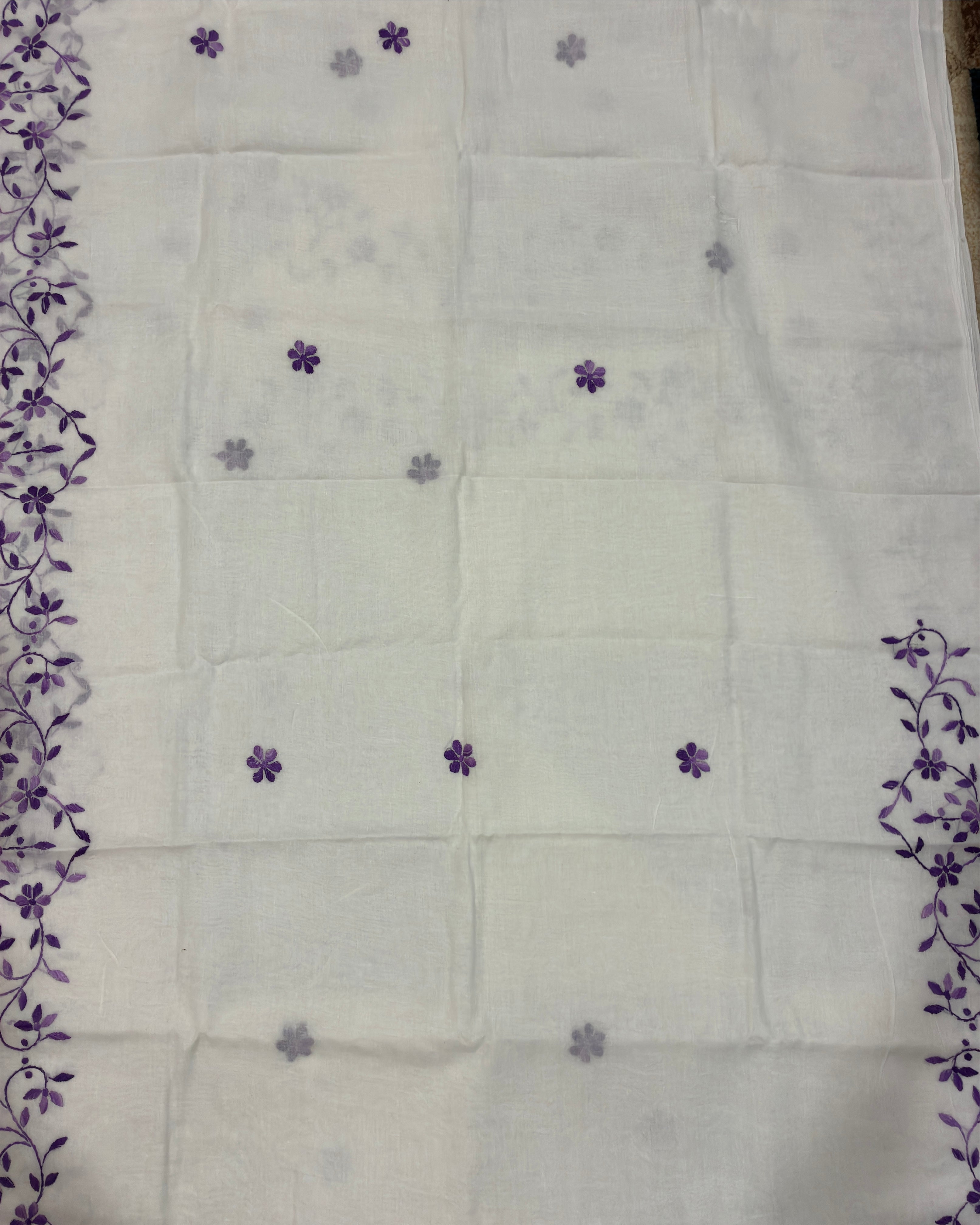 White Organdi Stitch Cotton Saree