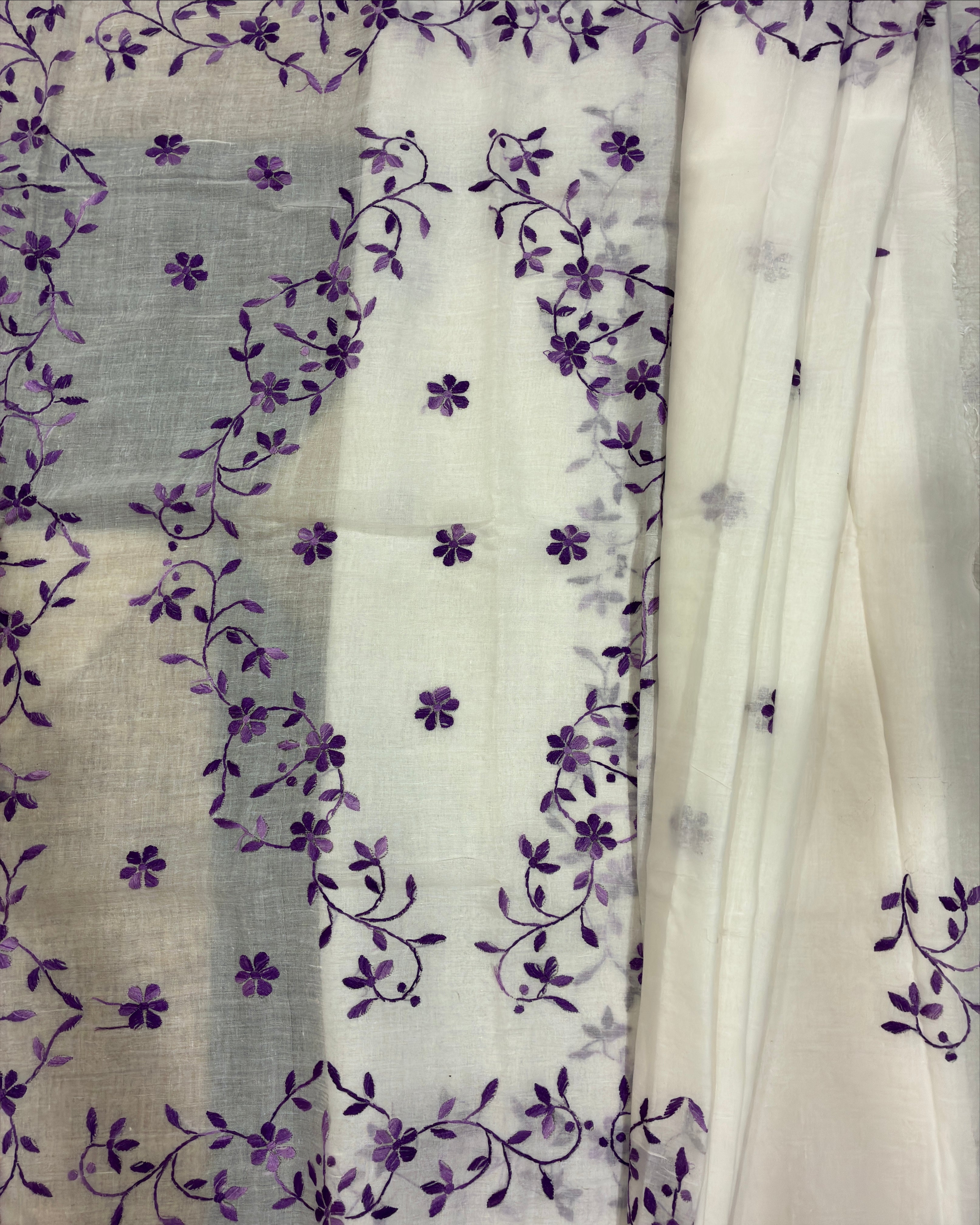 White Organdi Stitch Cotton Saree