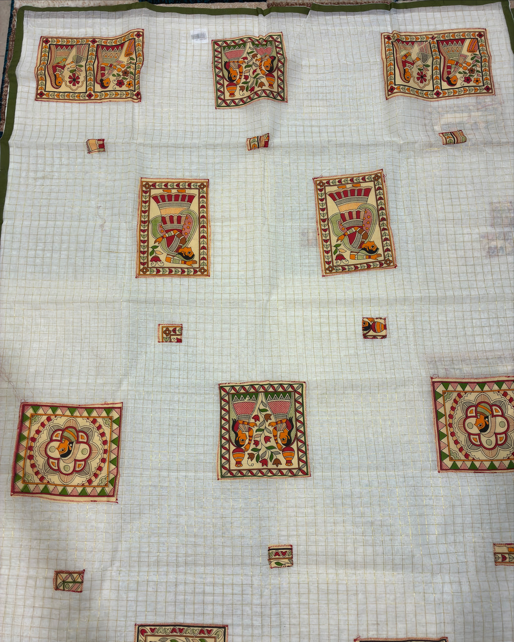 White Handcrafted Madhubani Cut Saree