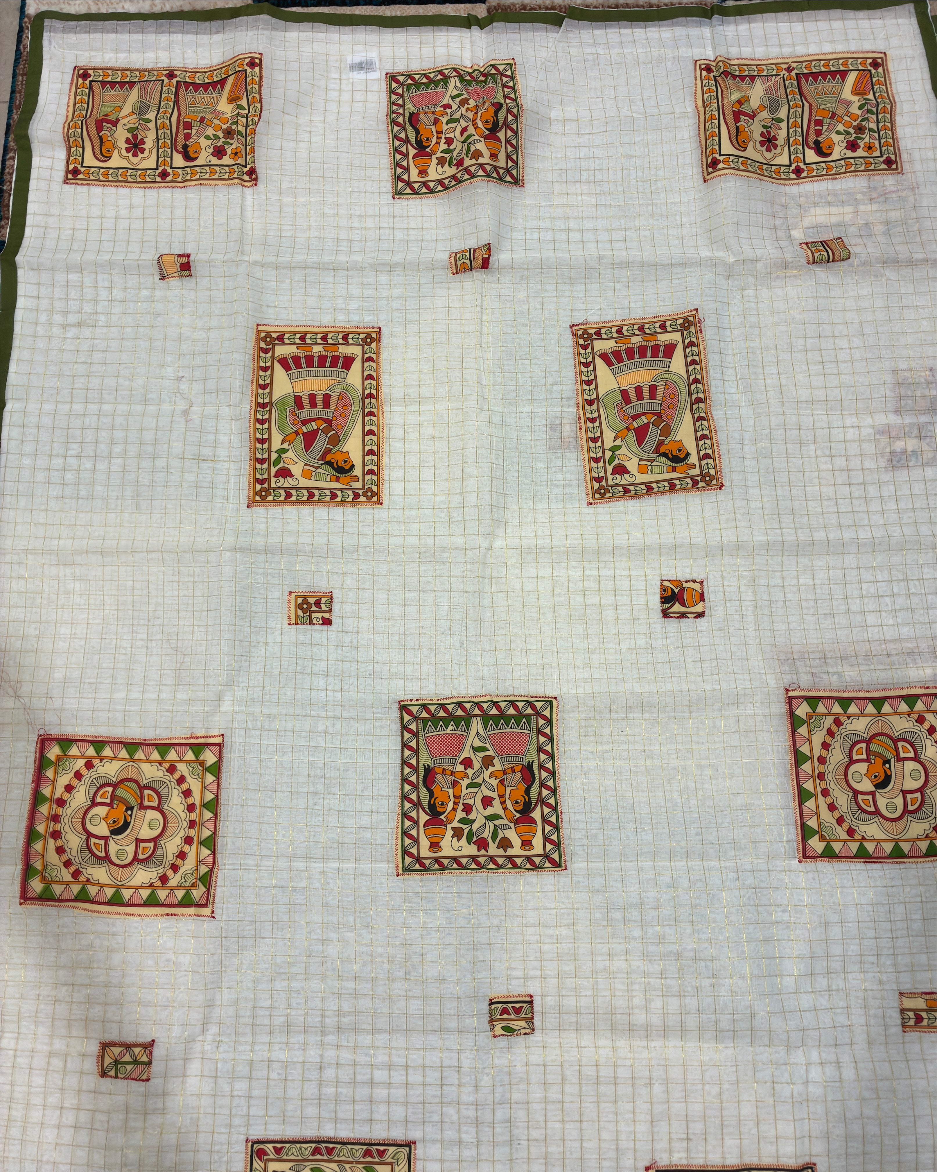 White Handcrafted Madhubani Cut Saree