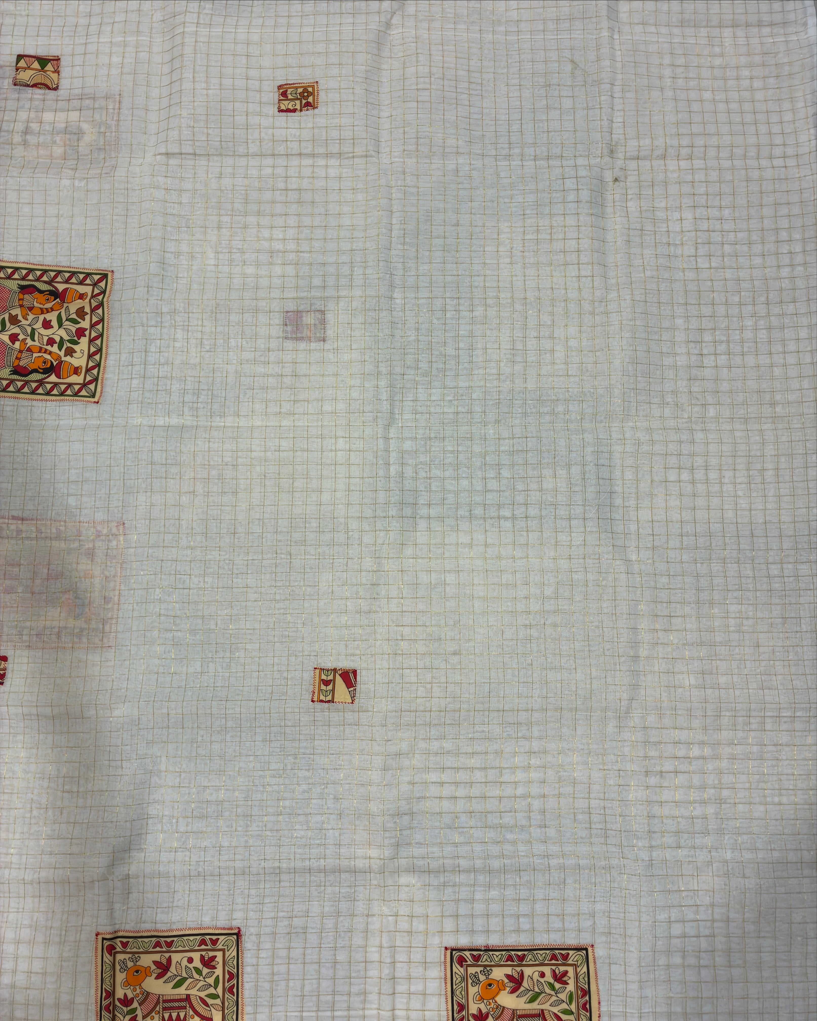 White Handcrafted Madhubani Cut Saree