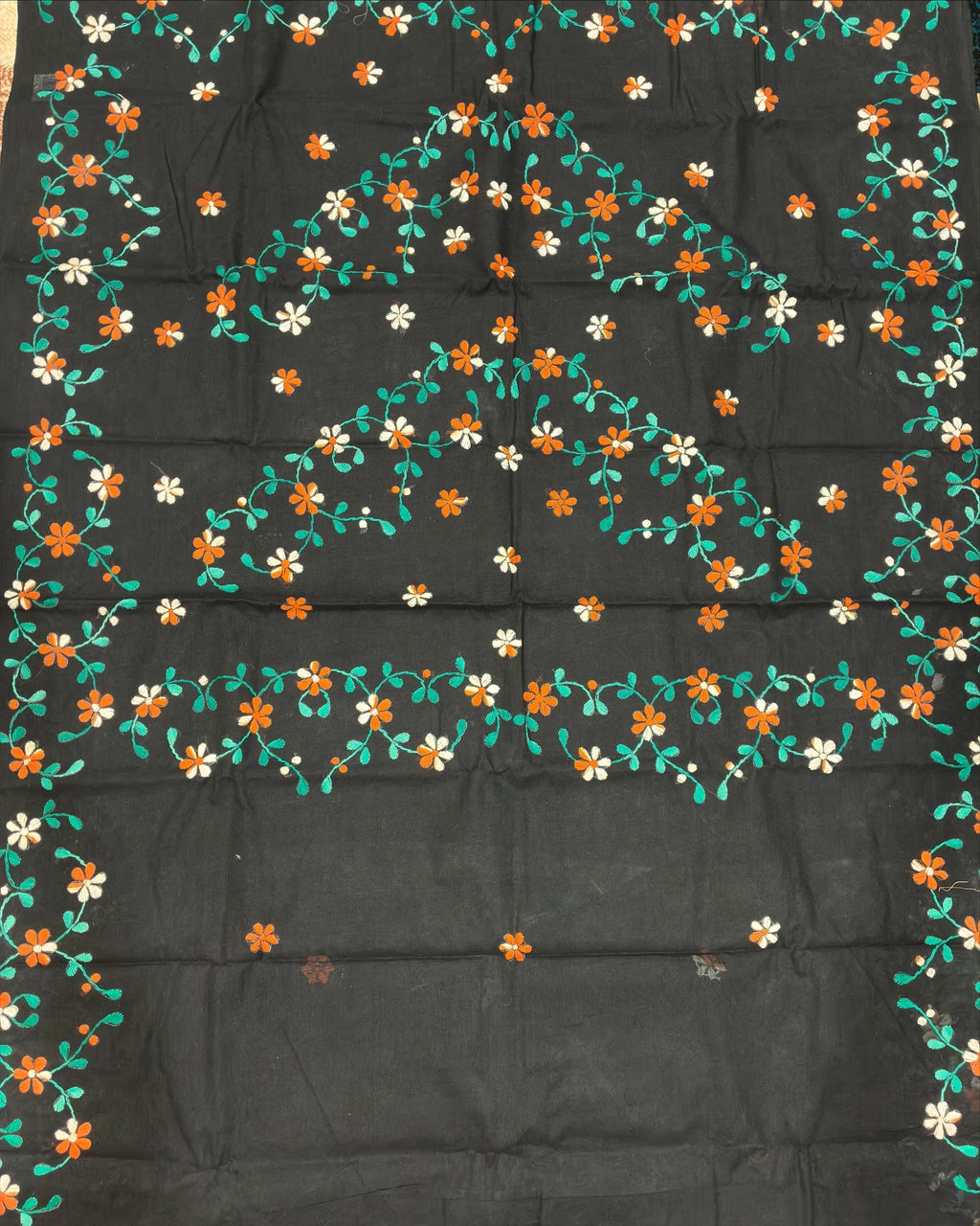 Black Organdi Stitch Cotton Saree