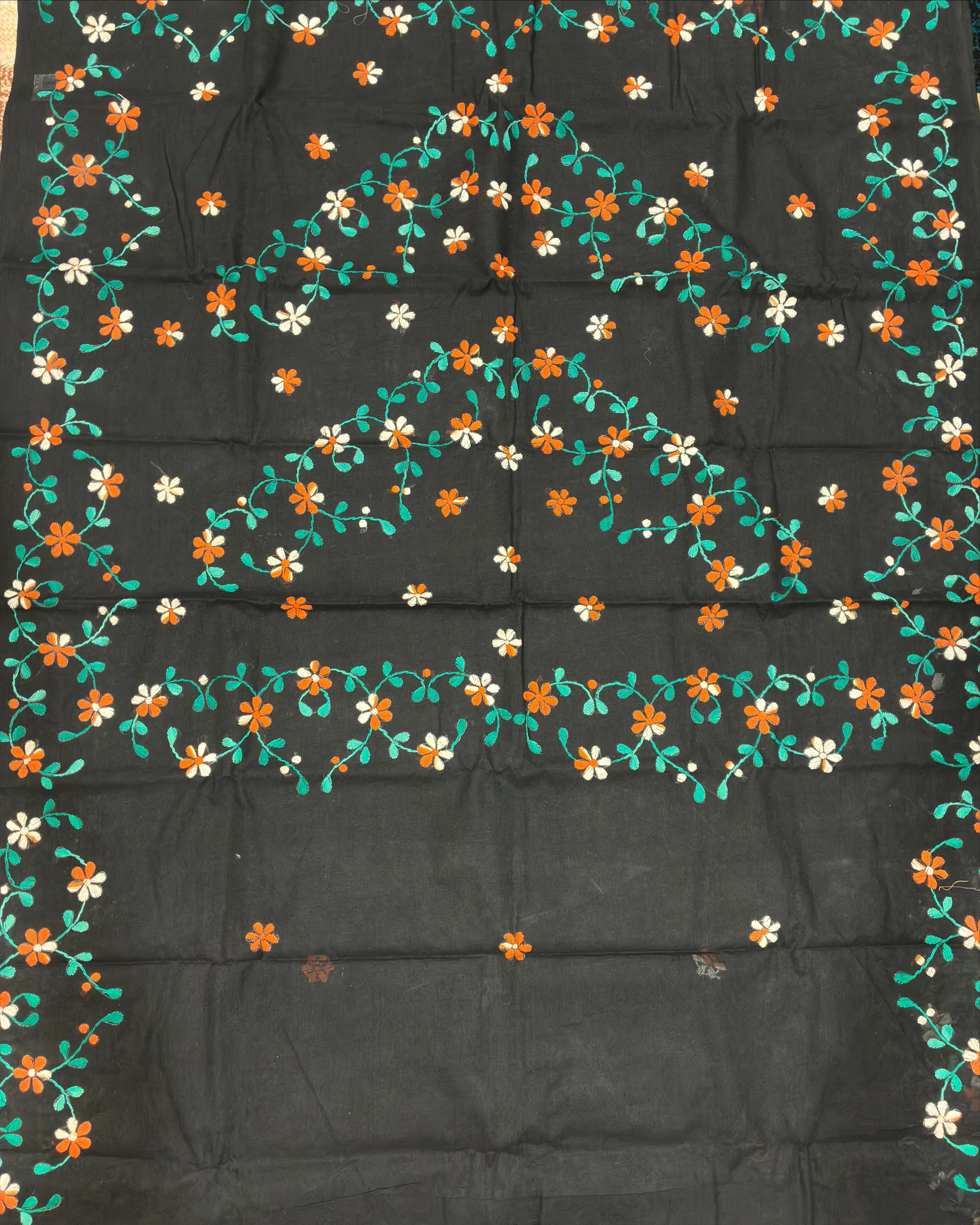 Black Organdi Stitch Cotton Saree