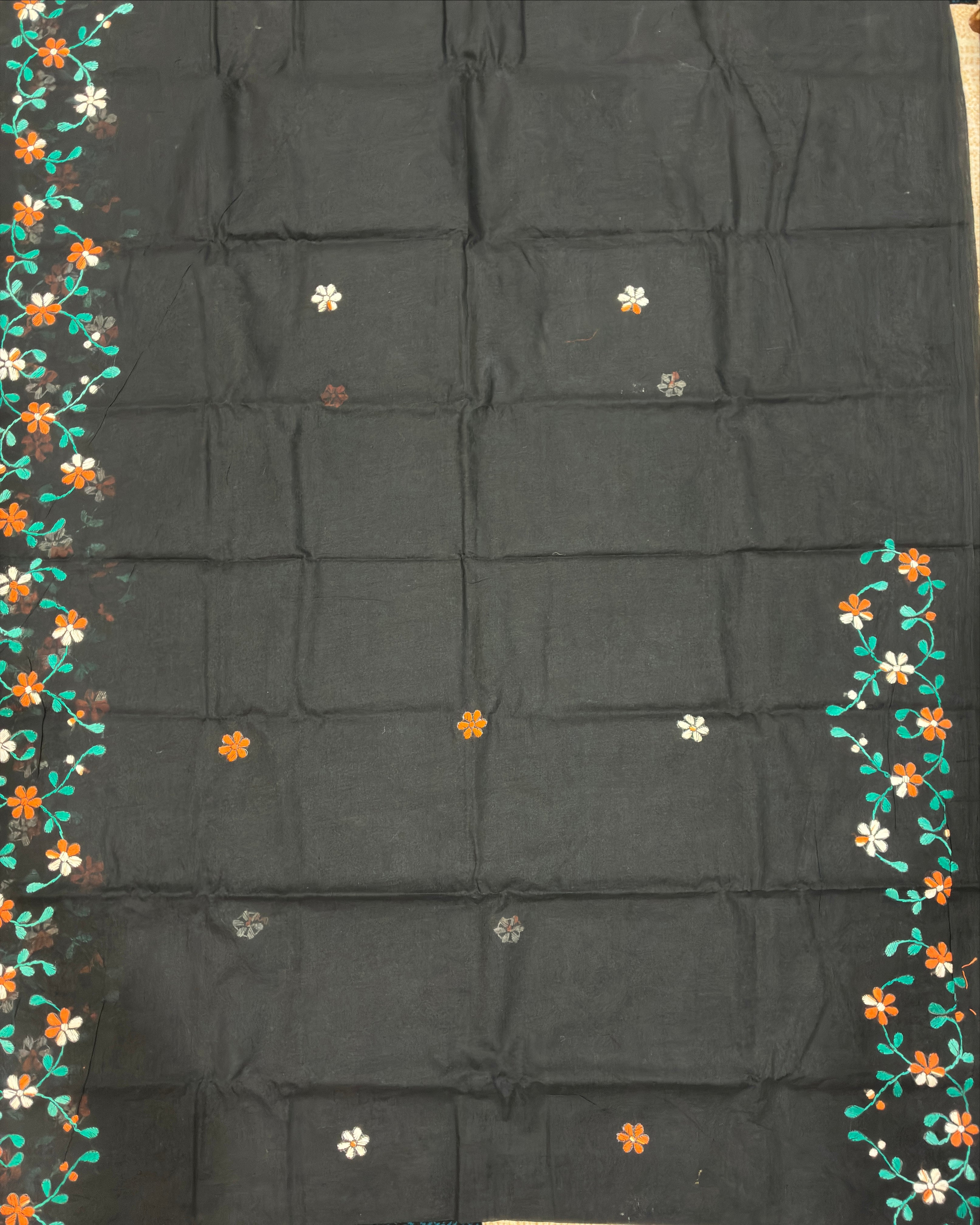 Black Organdi Stitch Cotton Saree