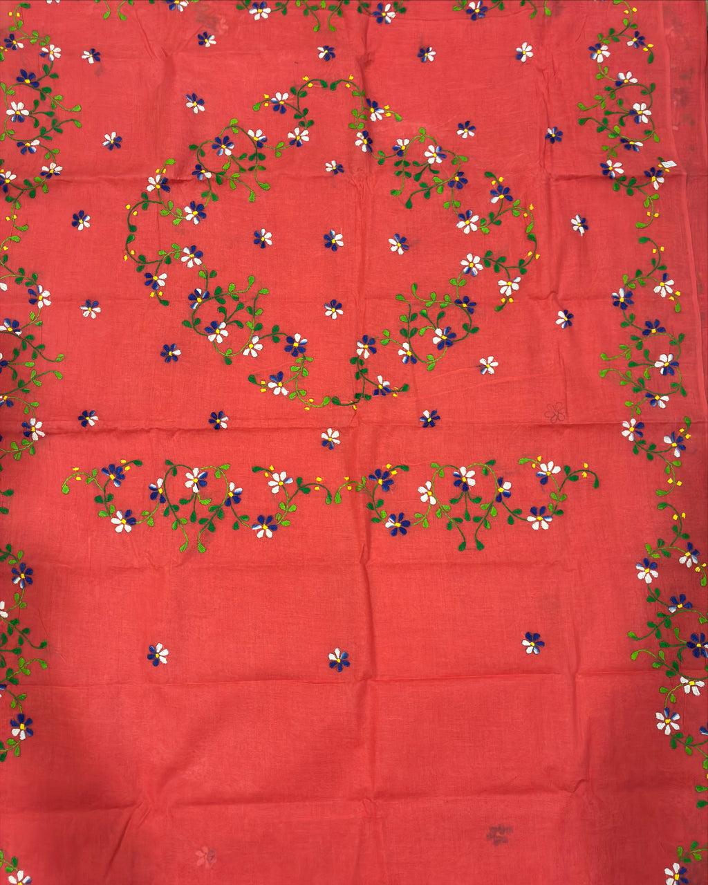 Terracotta Pink Organdi Stitch Pure Cotton Saree with Floral Border