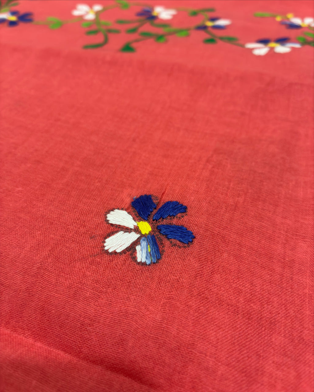 Terracotta Pink Organdi Stitch Pure Cotton Saree with Floral Border
