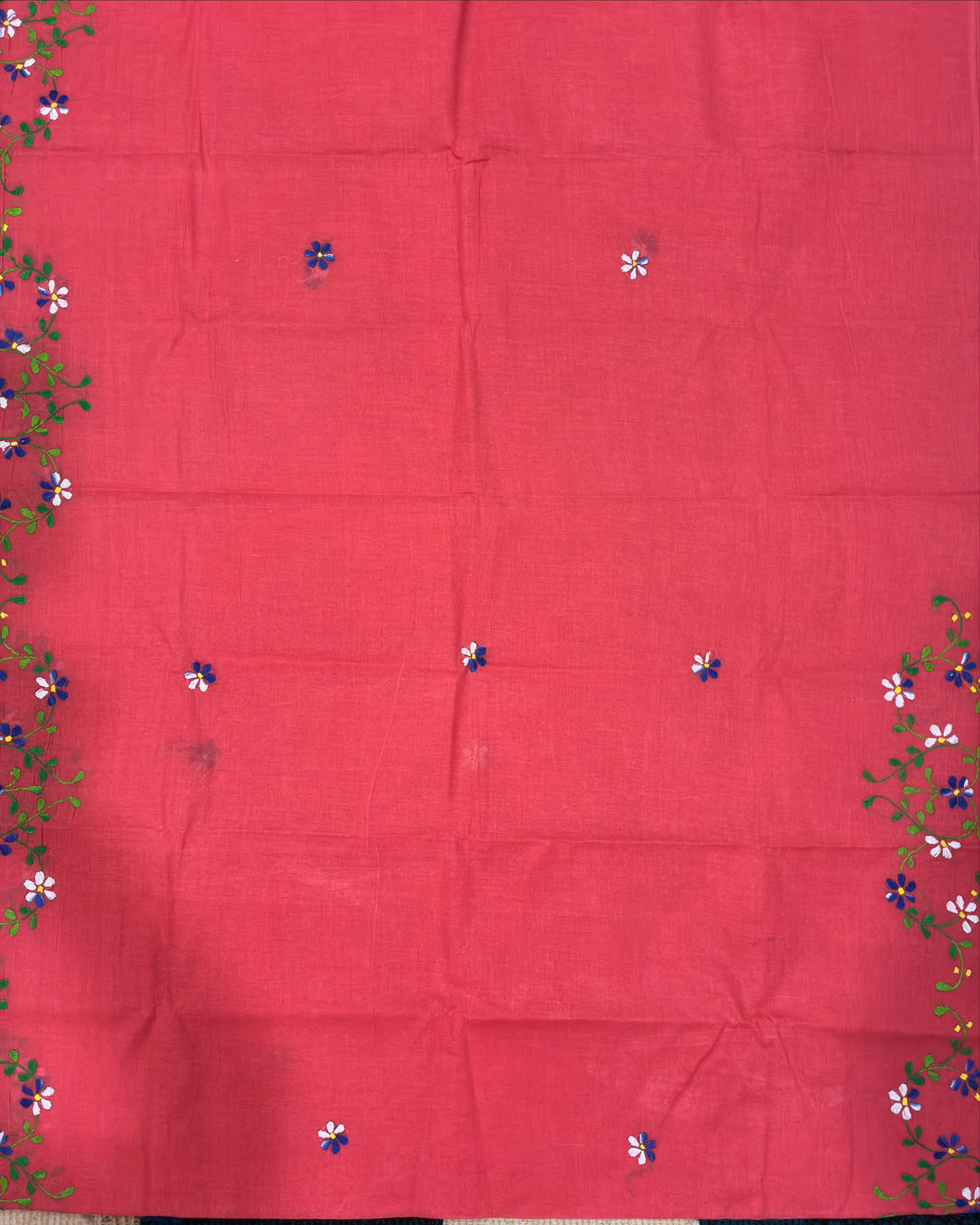 Terracotta Pink Organdi Stitch Pure Cotton Saree with Floral Border