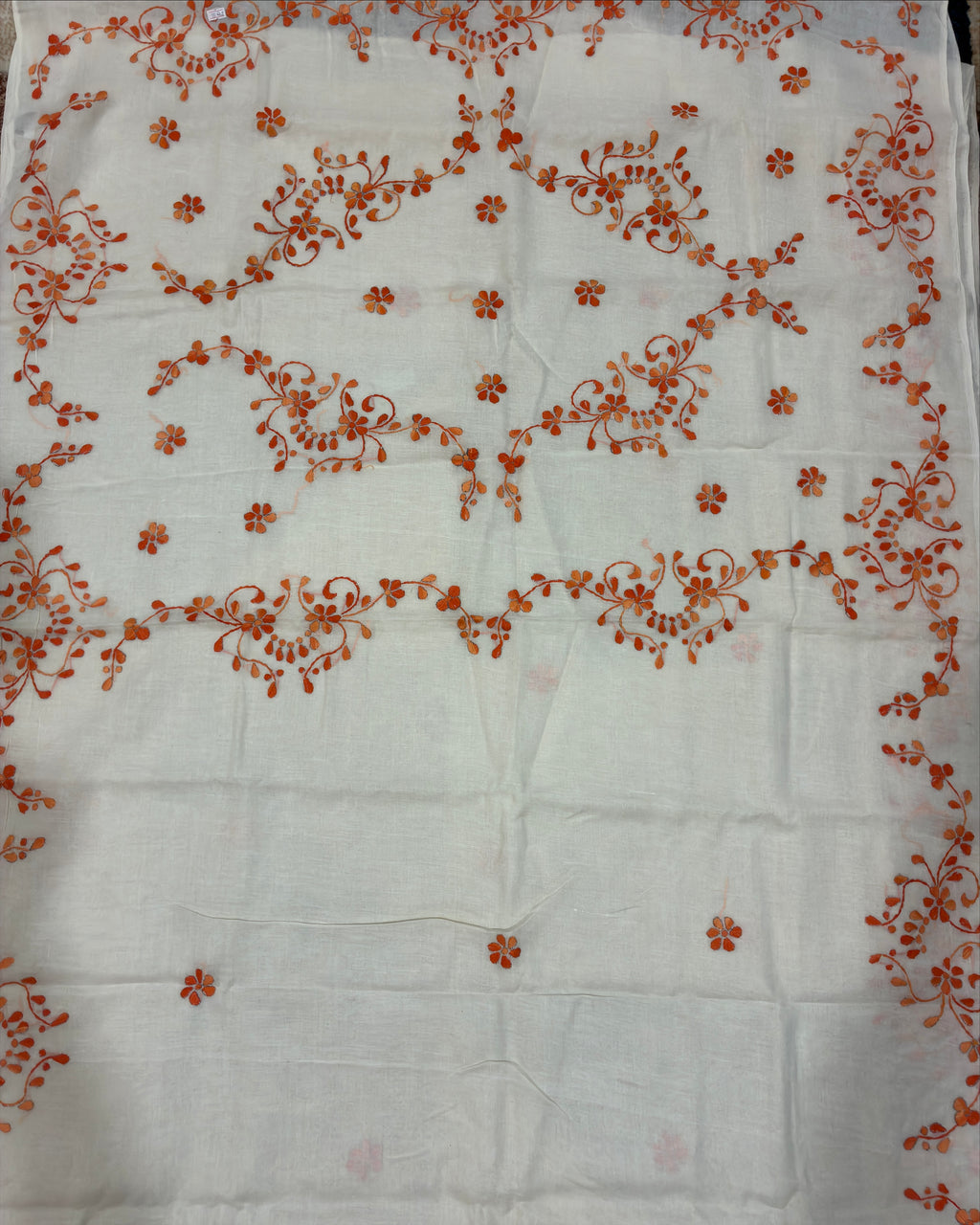 Off White Organdi Stitch Pure Cotton Saree