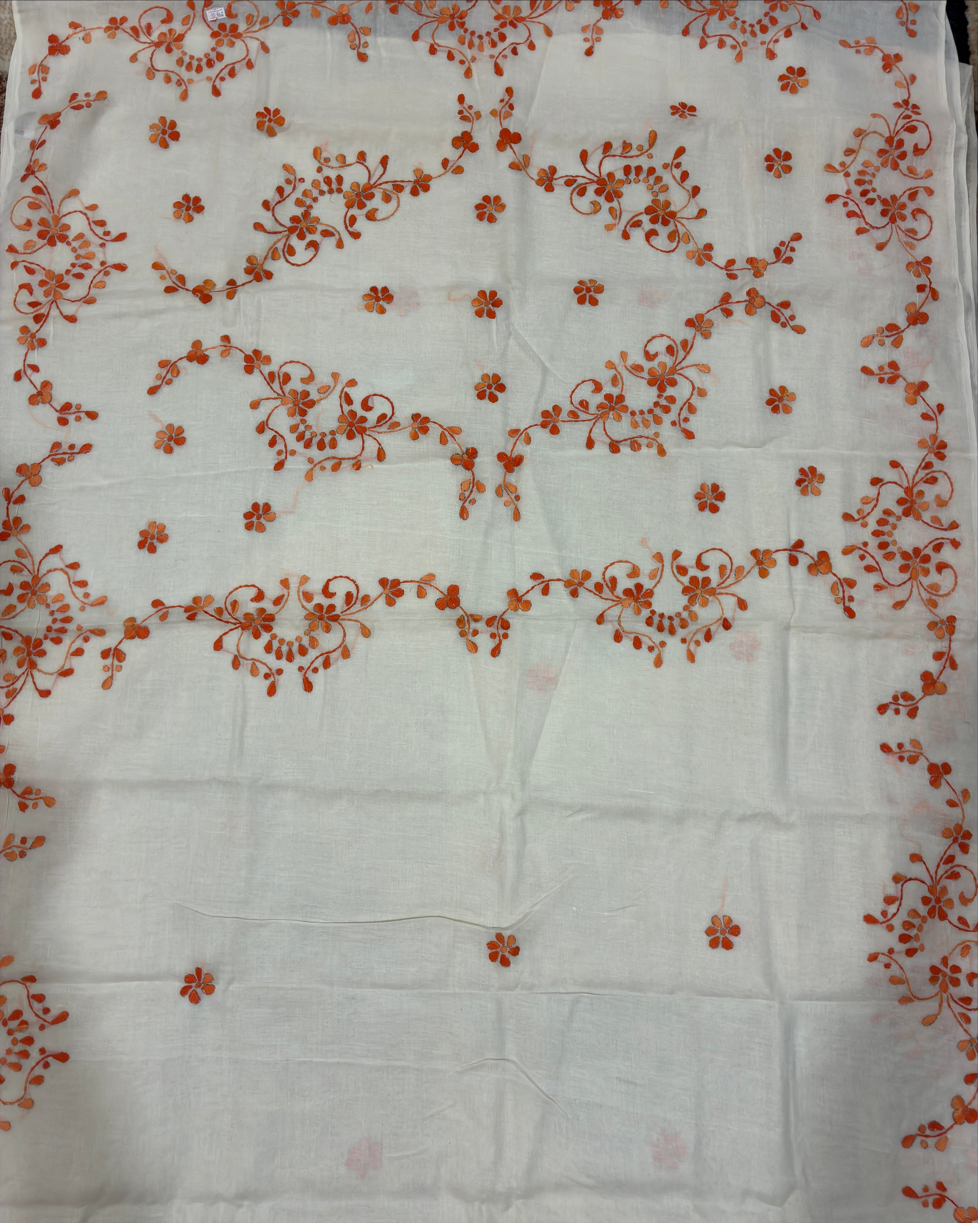 Off White Organdi Stitch Cotton Saree