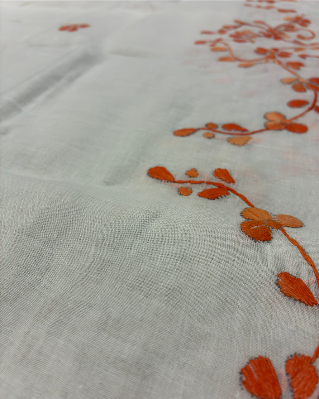 Off White Organdi Stitch Pure Cotton Saree